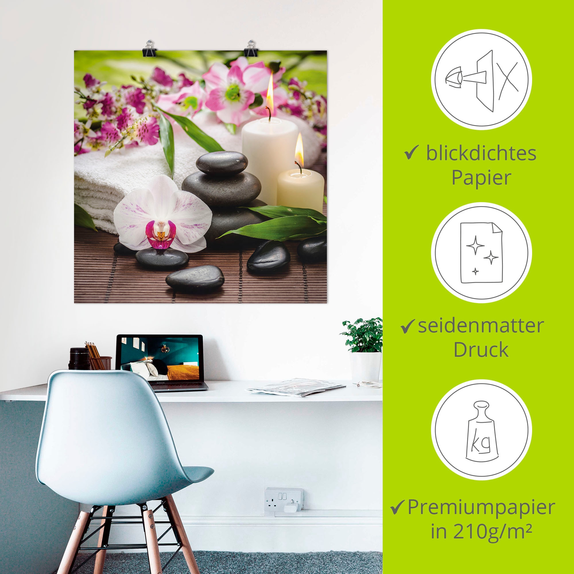Artland Wandbild »Spa Orchideen Bambus Kerze«, Zen Bilder, (1 St.), als Alubild, Outdoorbild, Leinwandbild, Poster, Wandaufkleber