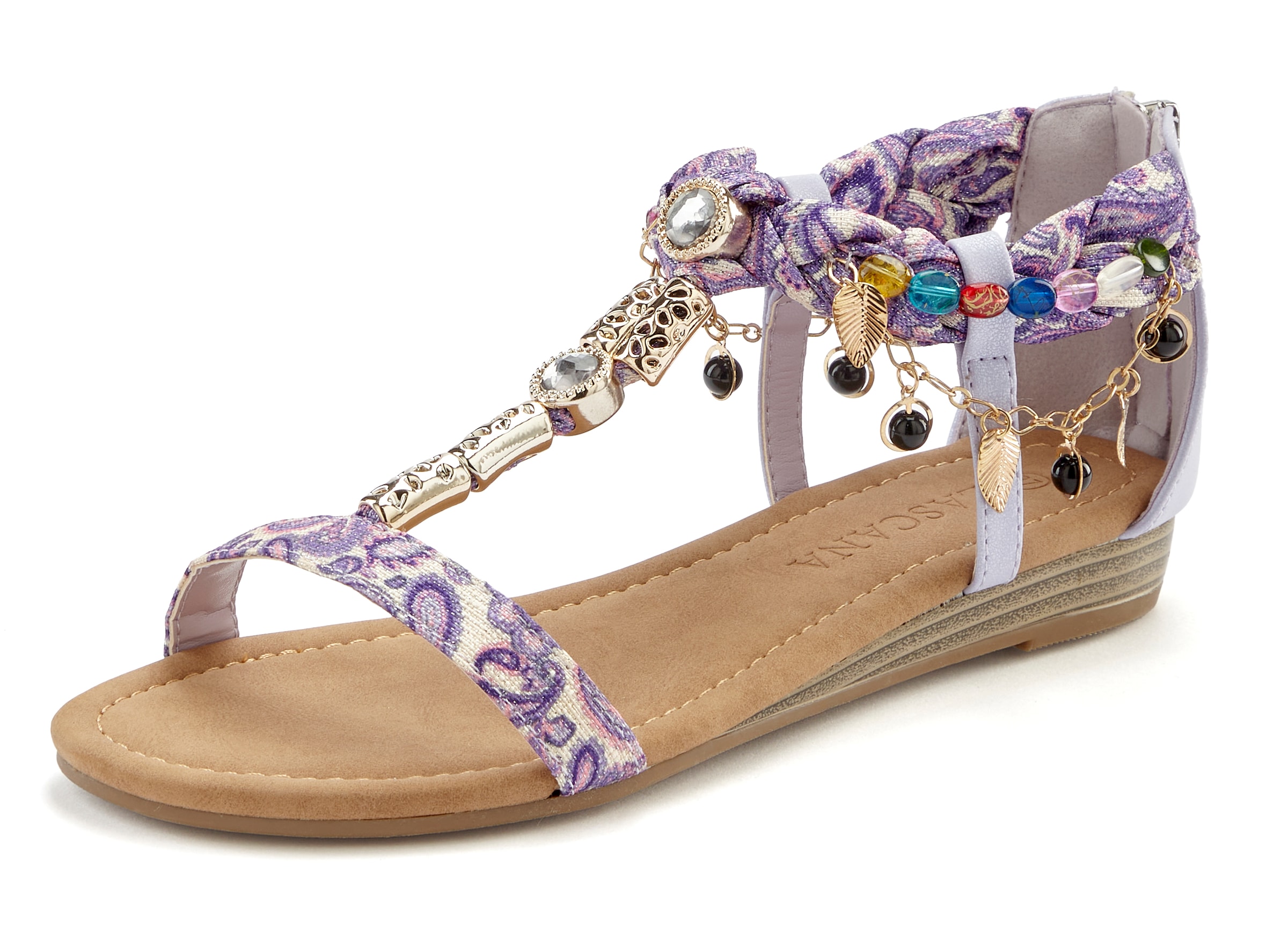 LASCANA Sandale »Sommerschuh«, Sandalette, Sommerschuh mit Schmuckkettchen und Schmucksteinen VEGAN