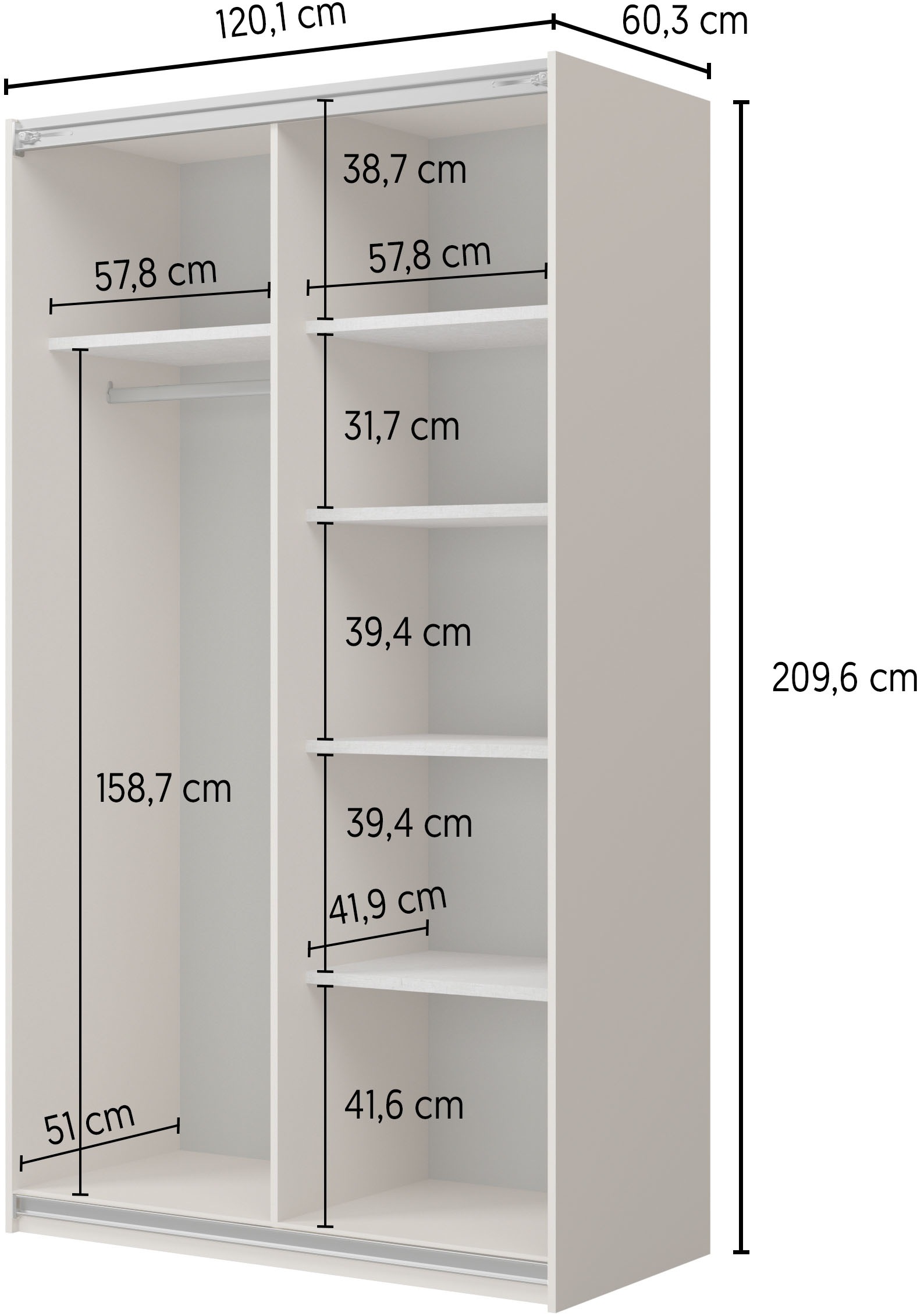 Home affaire Schiebetürenschrank »Cube Garderobenschrank incl.kompletter Innenausstattung«, Moderner Kleiderschrank, Schiebetürenschrank, Garderobe