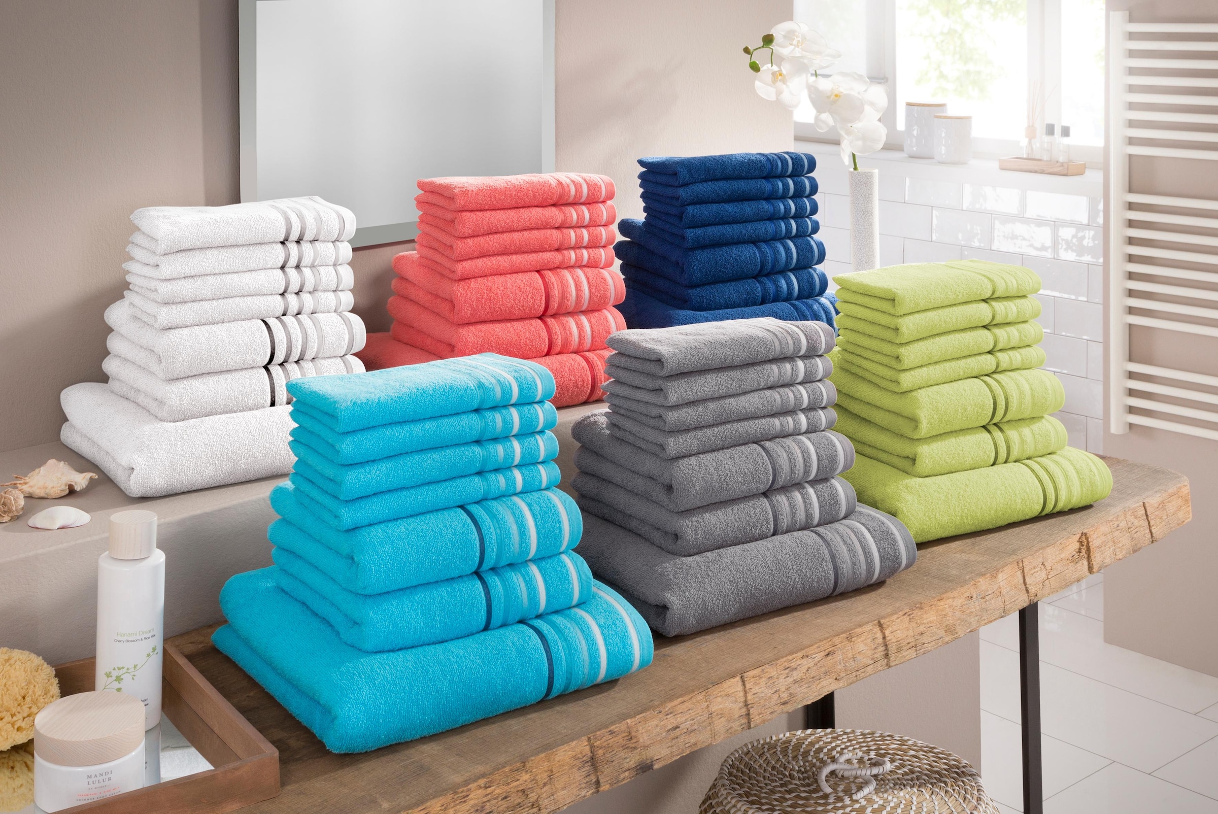 Jelmoli-Versand Handtuch aus online tlg., Baumwolle my 7 »Niki«, Walkfrottee, Streifenbordüre, mit Set | Set, 100% Handtuchset mehrfarbiger home kaufen