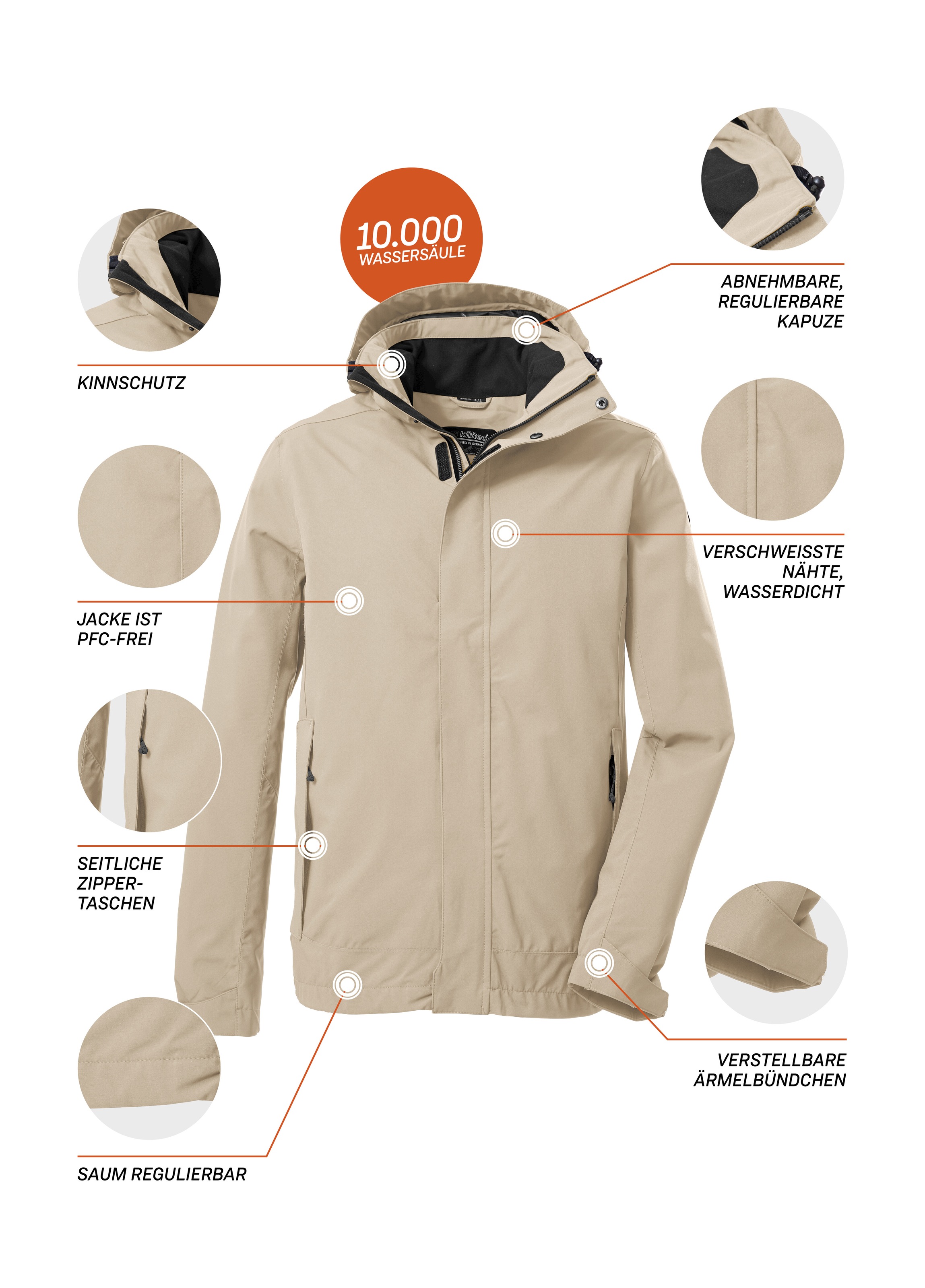 Killtec Outdoorjacke »KOS 87 MN JCKT_XENIOS«, 100% wasser- und winddicht, abzippbare Kapuze, verstellbare Bündchen