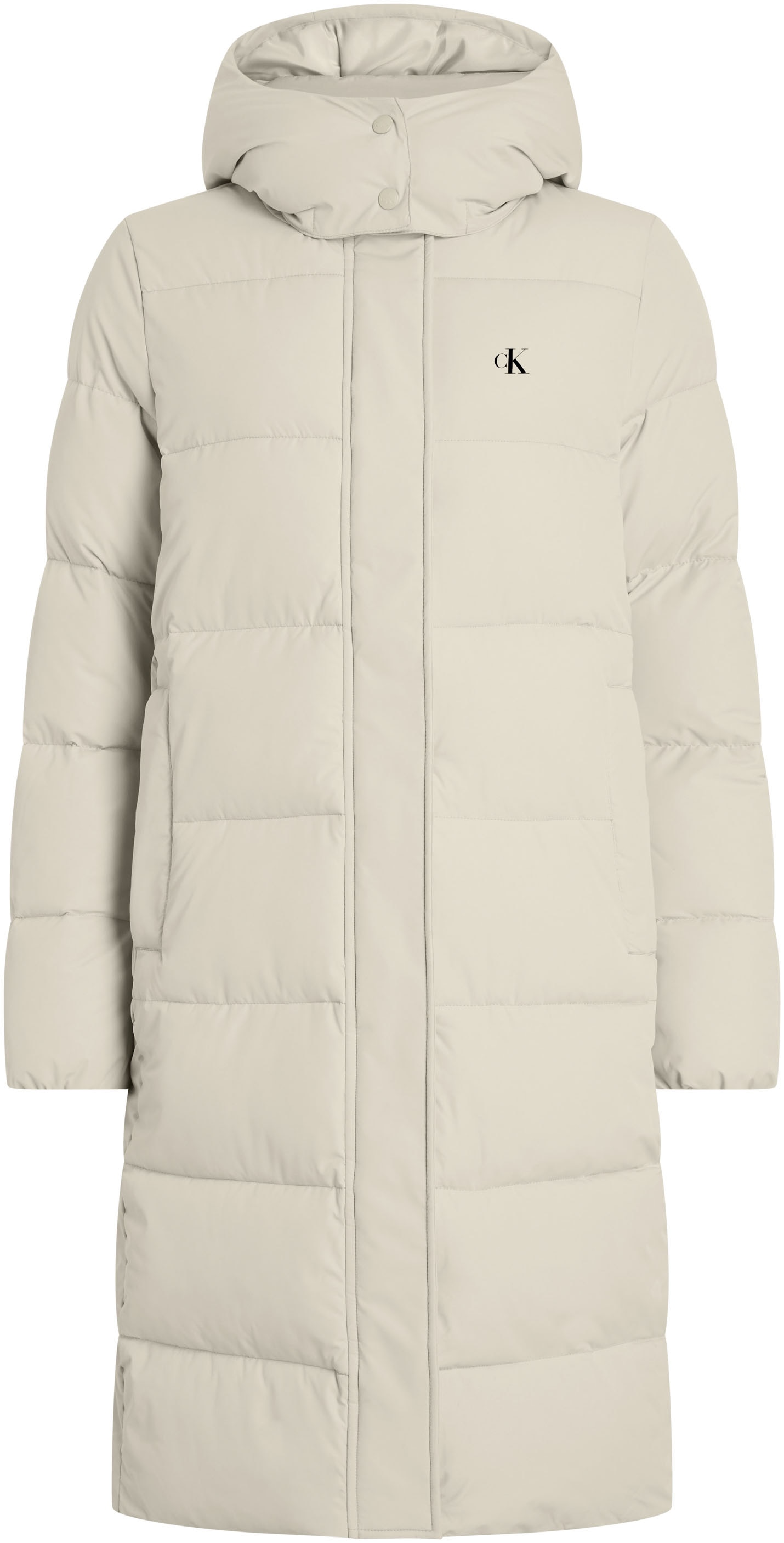 Langjacke »MONOLOGO NON DOWN LONG PUFFER«, mit Kapuze, mit gedrucktem Logomarkenlabel