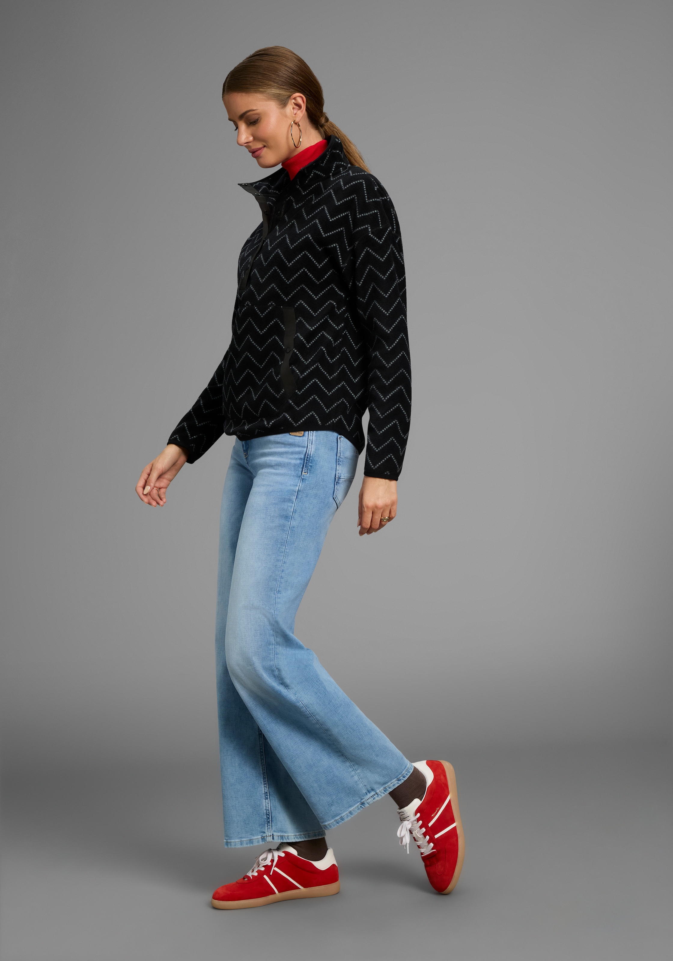 Polarino Fleecepullover, mit Colourblocking-Optik, mit Kängurutasche, aus Fleecestoff