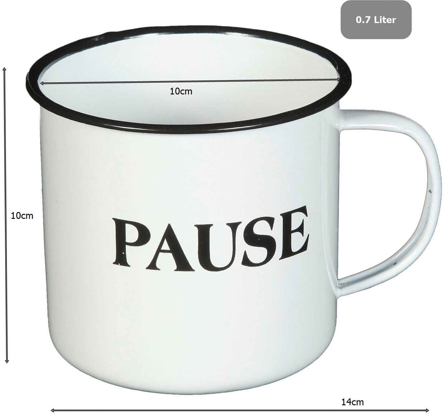 Ambiente Haus Tasse »Becher PAUSE aus Emaille in Antikweiss«, (1 tlg.)
