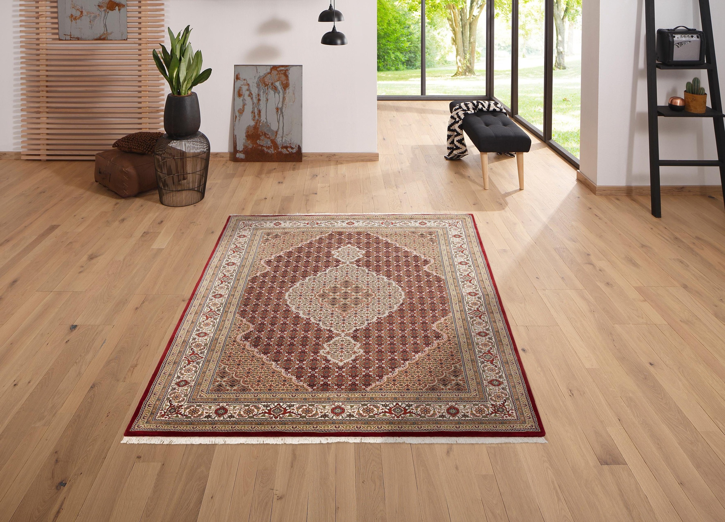 my home Orientteppich »Irrfan« rechteckig 12 mm Höhe handgeknüpft, Material: 80% Wolle, 20% Seide, mit Fransen