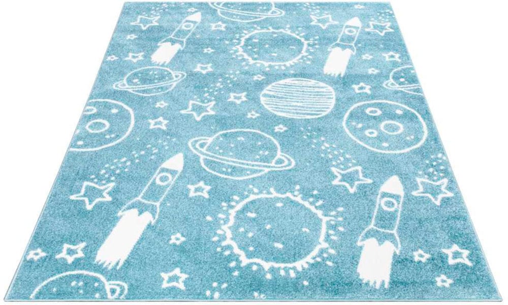 Carpet City Kinderteppich »ANIME912«, rechteckig, 11 mm Höhe, Kinderzimmer Teppich Modern mit Mond, Blumen, Wolken, Creme, Multi