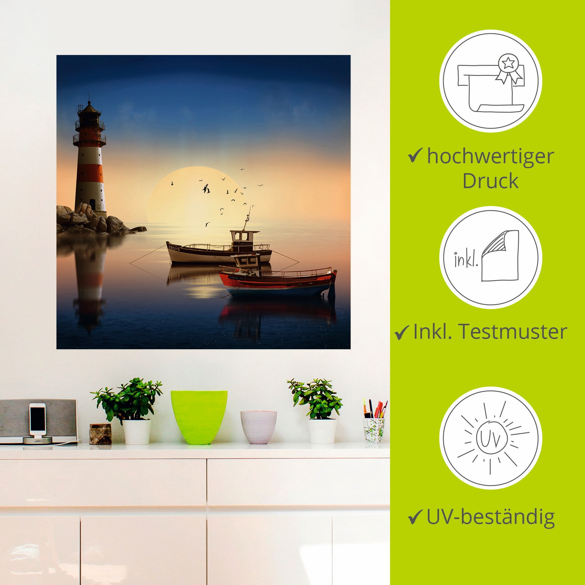 Artland Wandbild »Kleiner Hafen mit Leuchtturm«, Gebäude, (1 St.), als Leinwandbild, Wandaufkleber in verschied. Grössen