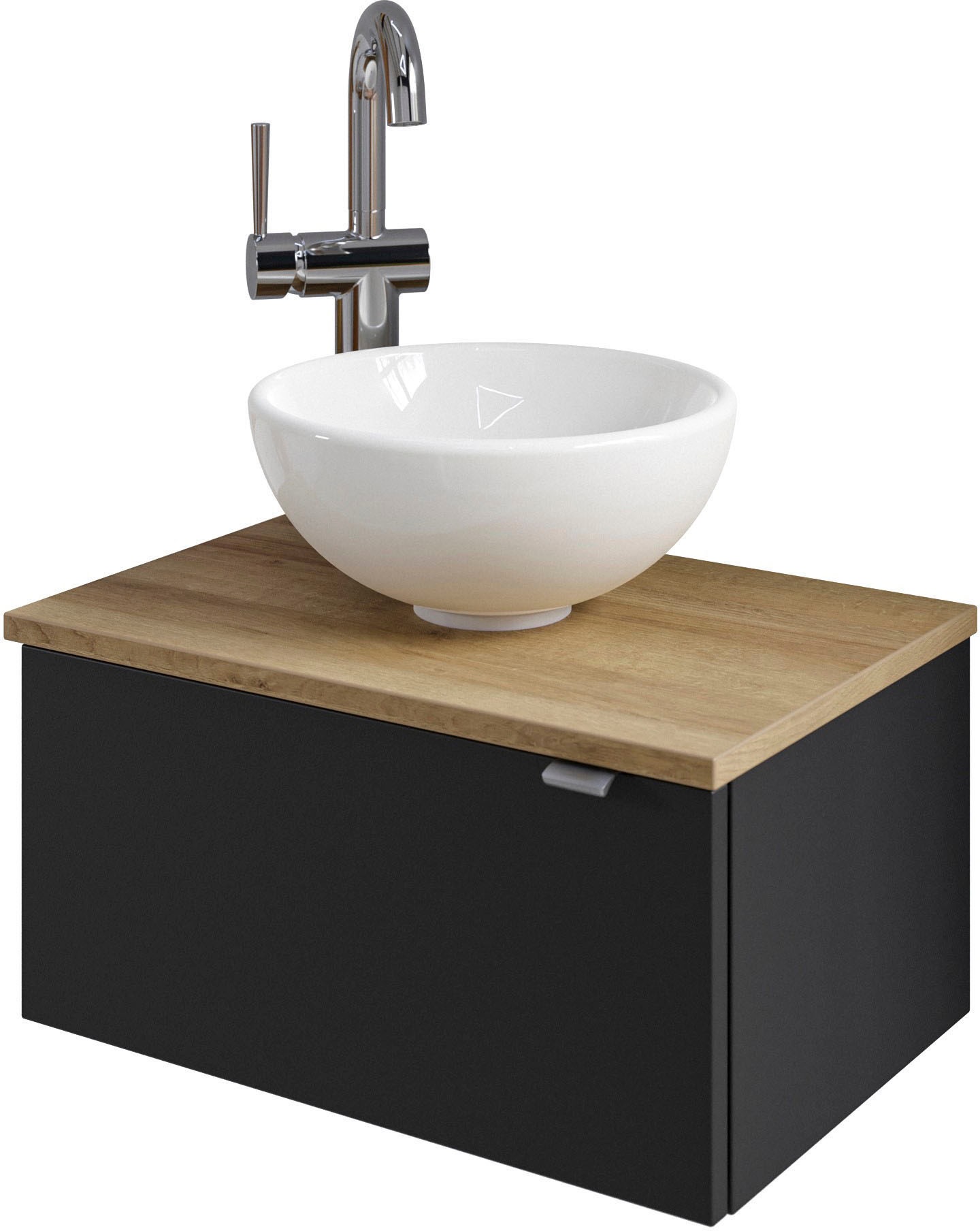 Saphir Waschtisch "Serie 6915 Waschschale mit Unterschrank für Gästebad, Gäste WC" Keramik-Aufsatzbecken, Waschtischplatte, Waschtischunterschrank, 3 Stk. tlg. 51 cm breit, 1 Tür, Waschtischplatte, kleine Bäder, ohne Armatur