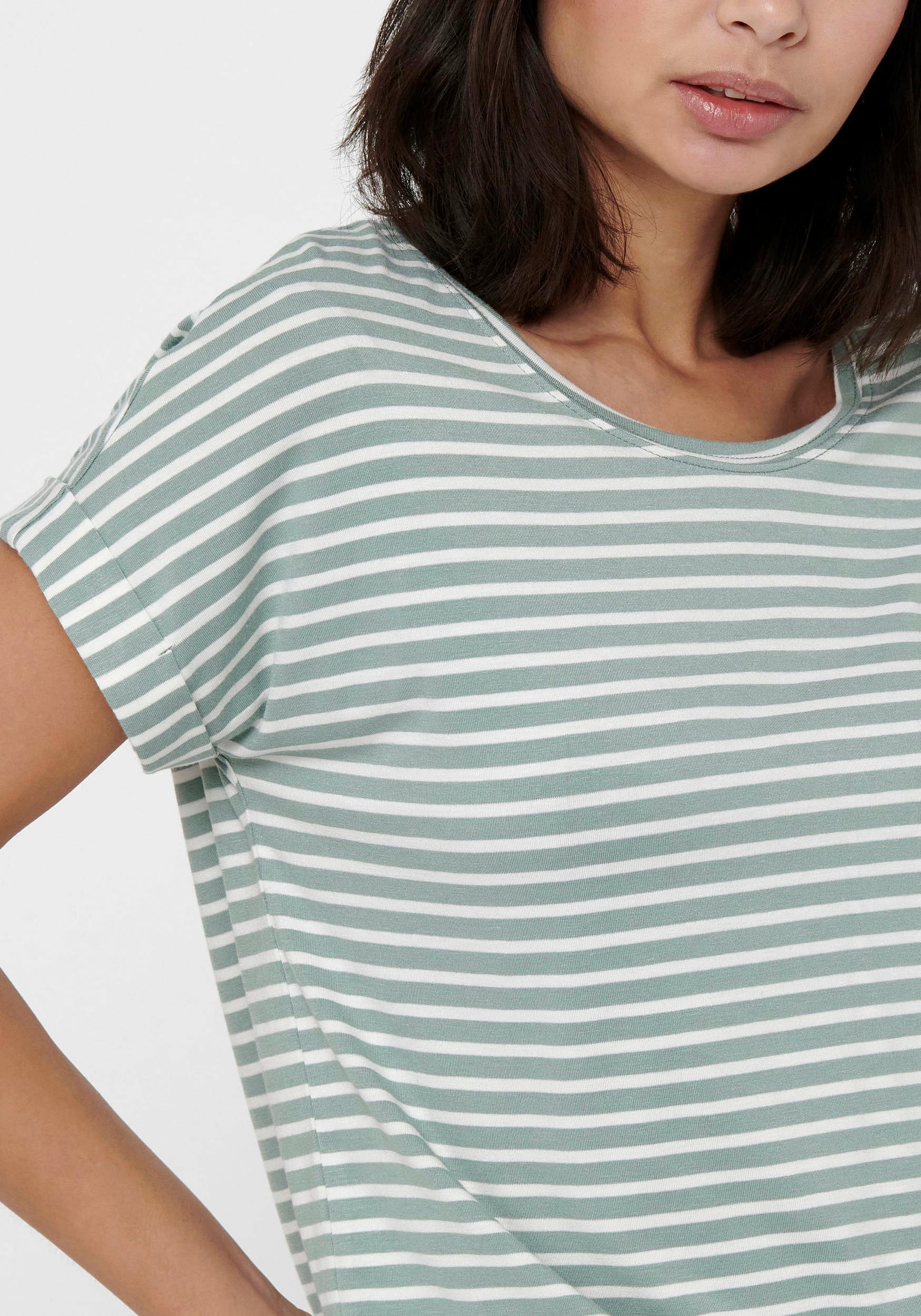 ONLY T-Shirt »ONLMOSTER STRIPE S/S O-NECK TOP JRS NOOS«, mit Aufschlag am Arm