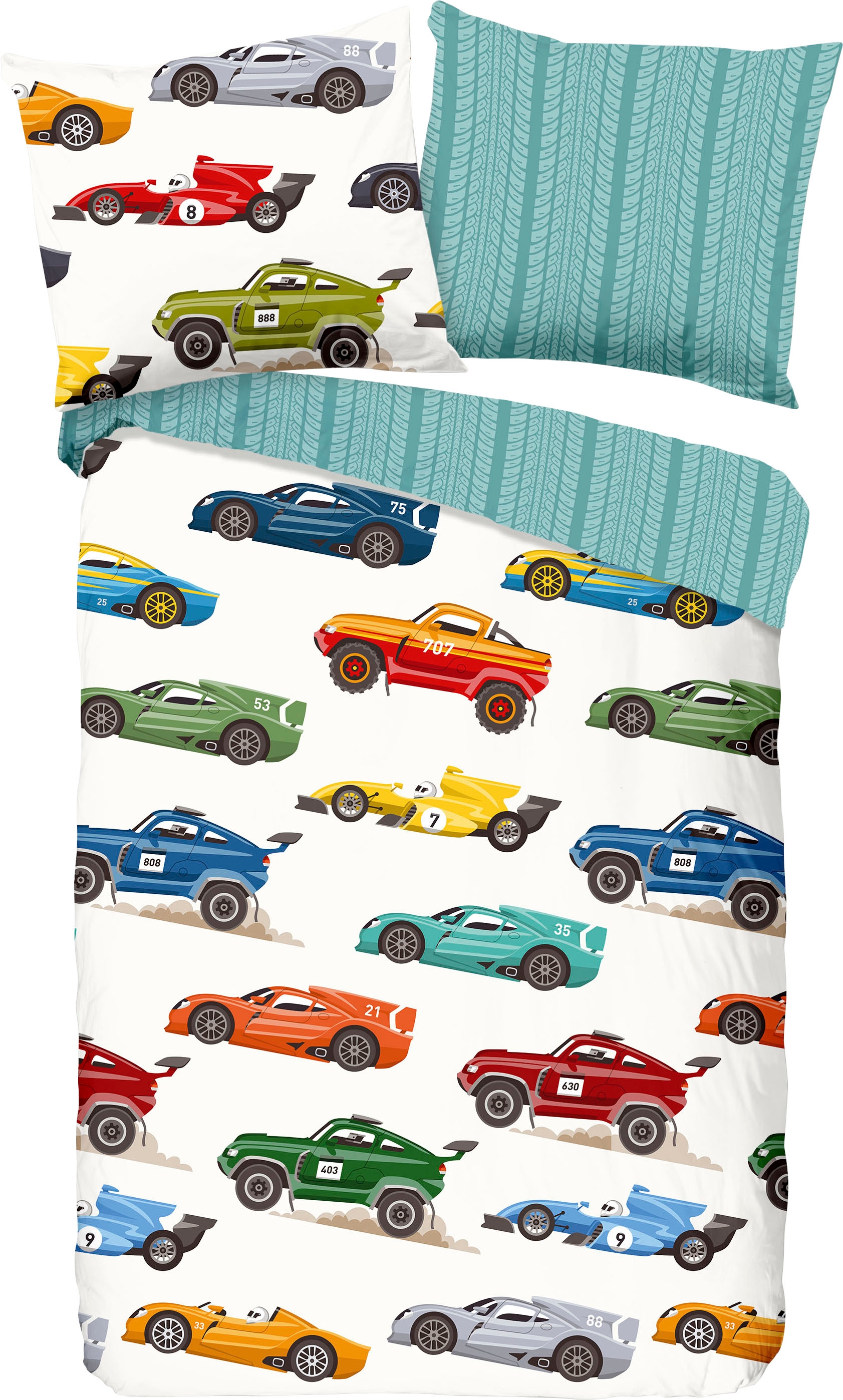 good morning Kinderbettwäsche »Race«, Baumwolle, Renforcé, 100x135, Reissverschluss, Baby, Junge, Fahrzeuge