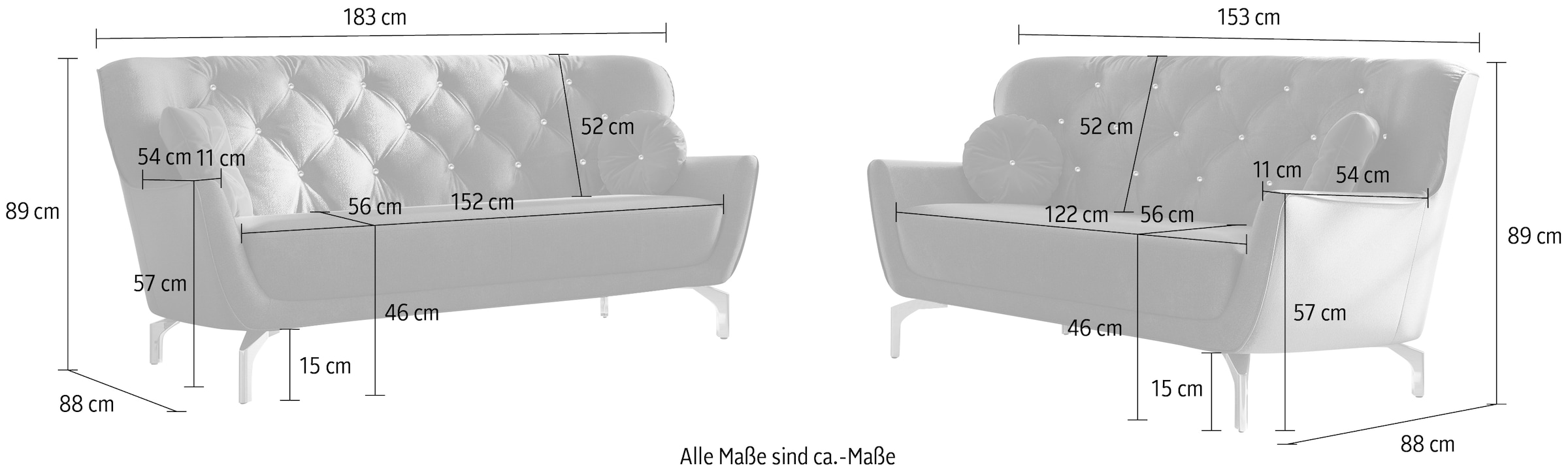 sit&more Polstergarnitur »Orient 3«, (2 tlg.), inkl. 4 Zierkissen mit Strass-Stein, goldfarbene Metallfüsse