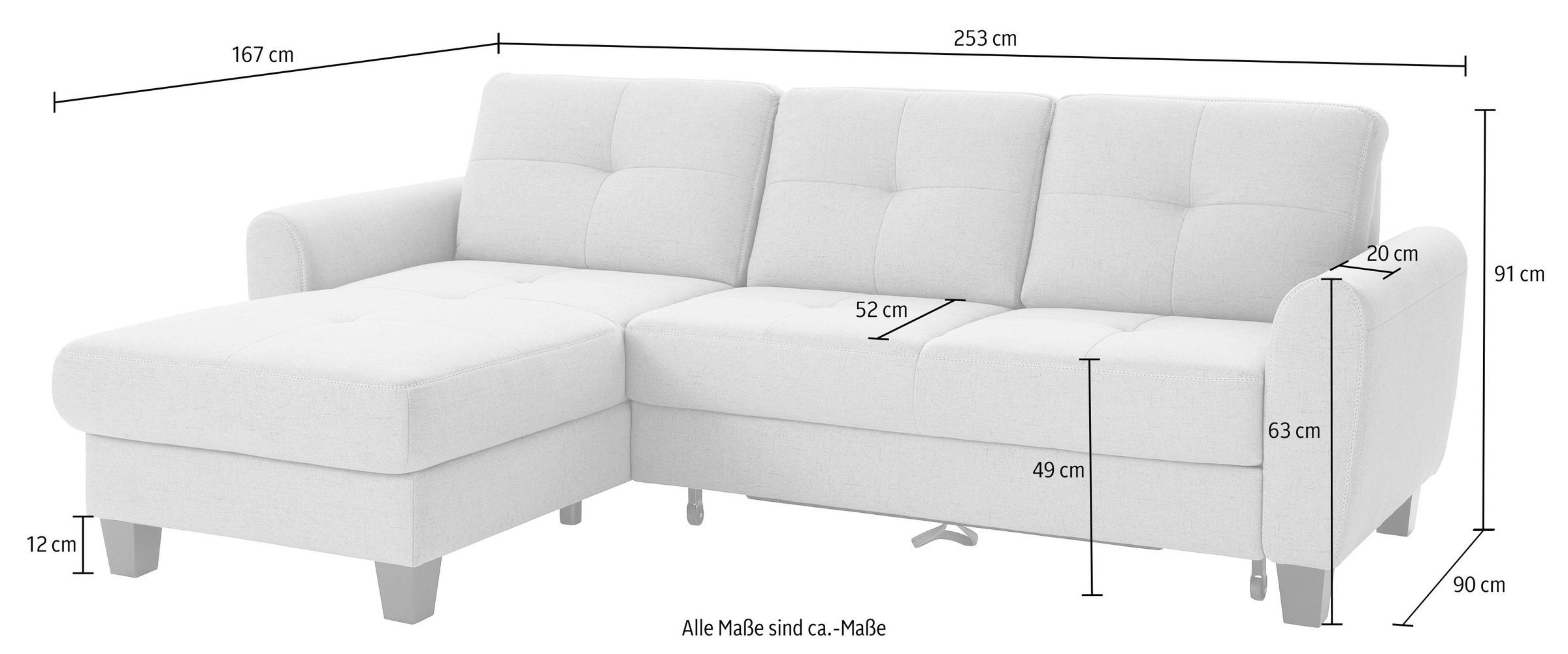 sit&more Ecksofa »Varese L-Form«, mit Federkern, wahlweise mit Bettfunktion und Stauraum