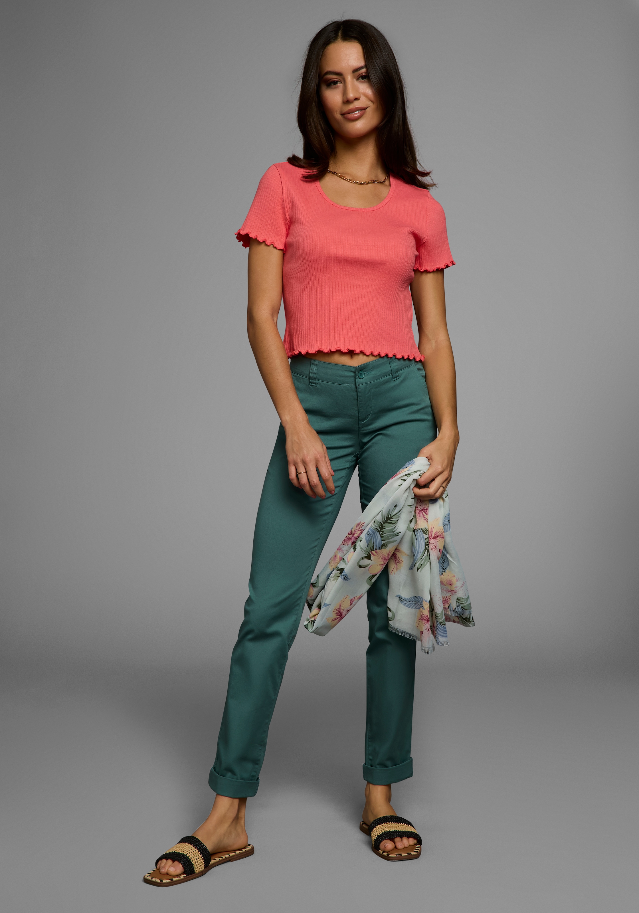 Laura Scott Kurzarmshirt, mit gewelltem Saum