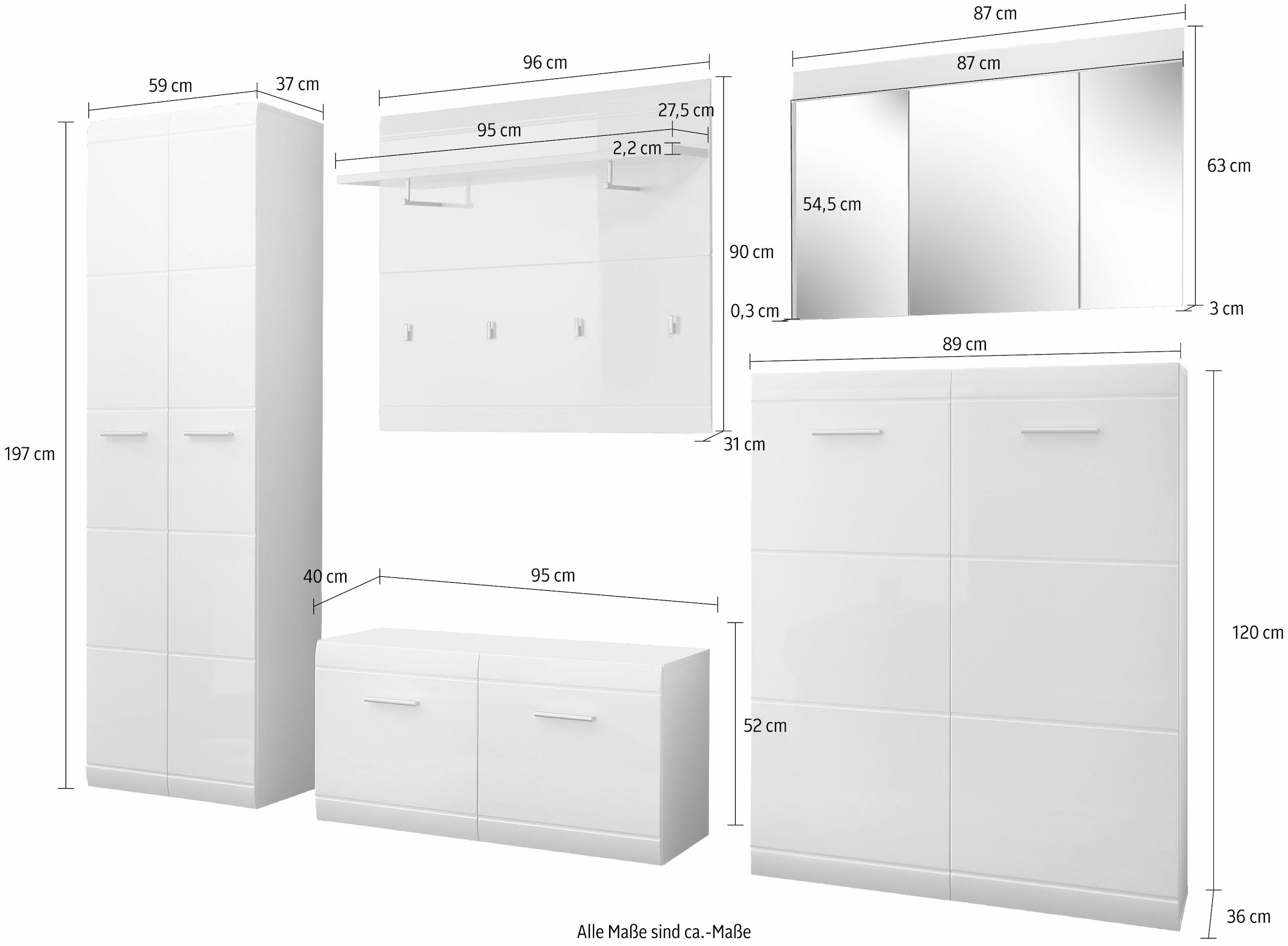 GERMANIA Garderoben-Set »Adana«, (Set, 5 St.), Farbe weiss mit Hochglanz Fronten