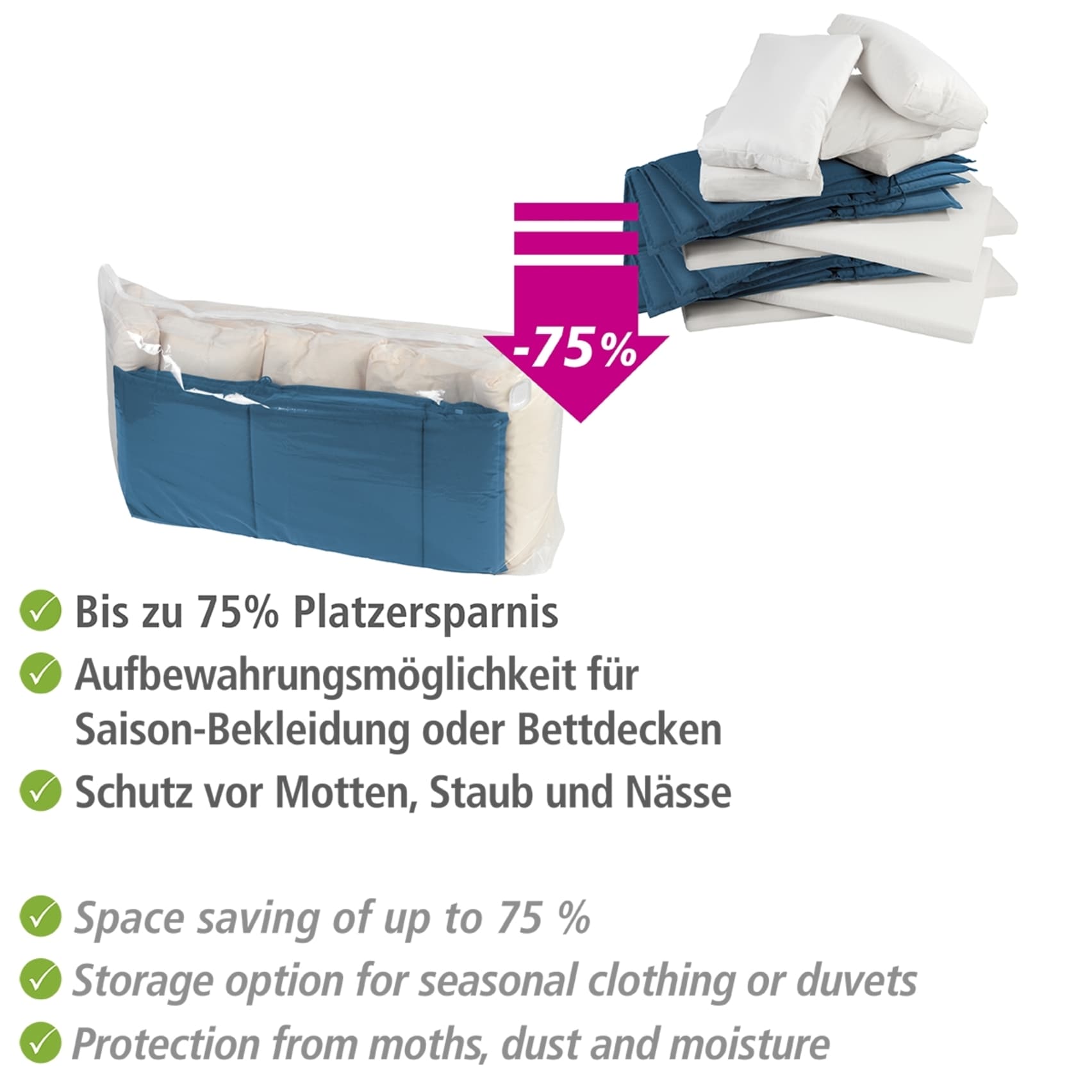 WENKO Vakuumierbeutel »Vakuum Jumbo Cube XXL«, extra grosser Vakuumbeutel für Kleidung, Gartenpolster & Bettdecken