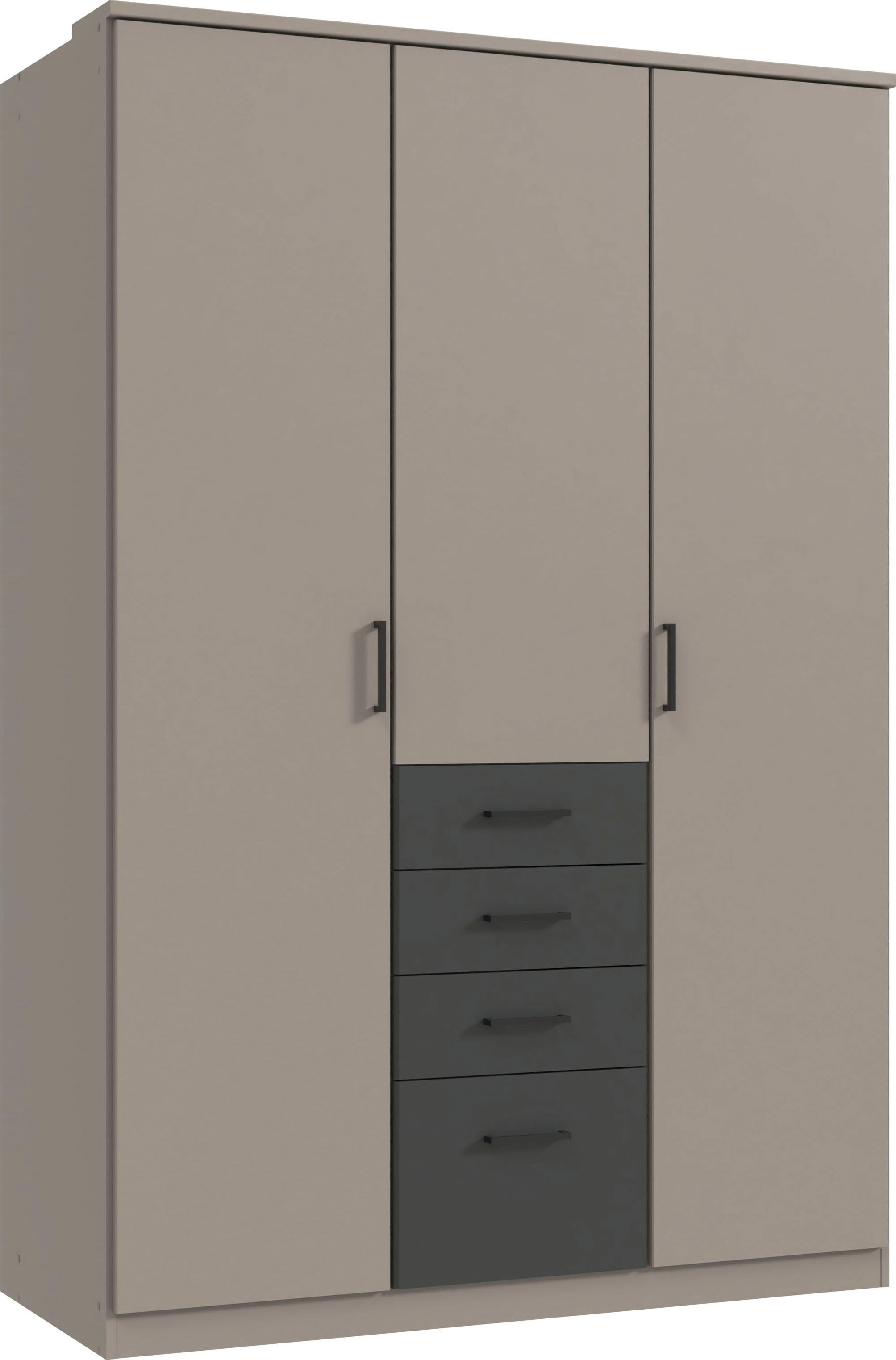 Wimex Kleiderschrank »Cottbus, in weiss oder grau modern kombiniert mit graphitfb.Schubladen« in 3 Grössen, schwarze Griffe, Made in Germany, mit 4 Schubladen, wahlweise mit oder ohne Spiegel