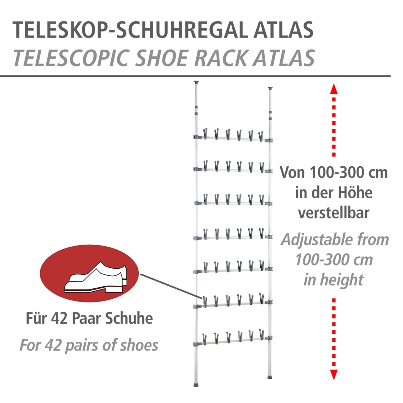WENKO Schuhregal »Modell Atlas«, verstellbares Teleskopregal für 42 Paar Schuhe, Montage ohne Bohren