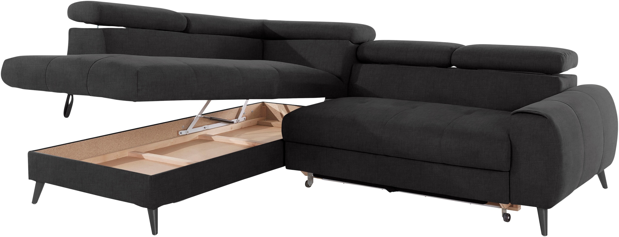 COTTA Ecksofa »Mia L-Form mit 3 Zierkissen«, wahlweise mit Bettfunktion, Bettkasten, Beleuchtung & Wireless-Charger