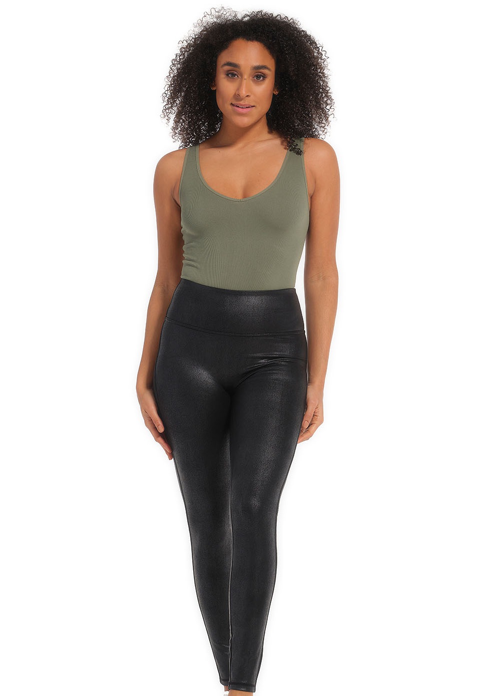 MAGIC Bodyfashion Leggings »Leather Look Legging«, hoch tailliertes Design, keine vordere Mittelnaht
