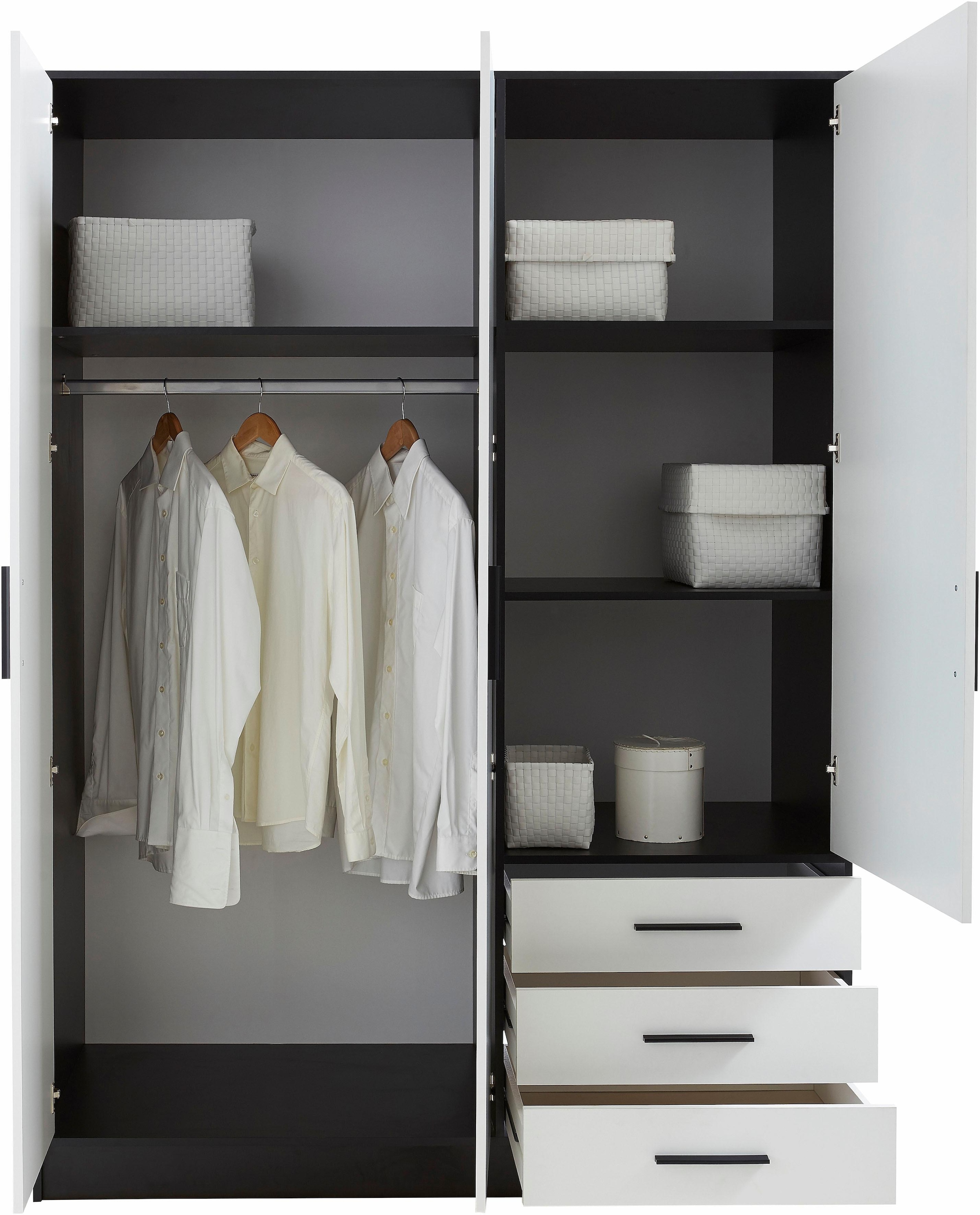 FORTE Kleiderschrank »Jupiter, Made in Europe, mit Schubladen«, (Masse (T/H): 60/200 cm), Stauraum, 2 Breiten, 4 Farben, Schubladen, variable Einlegeböden