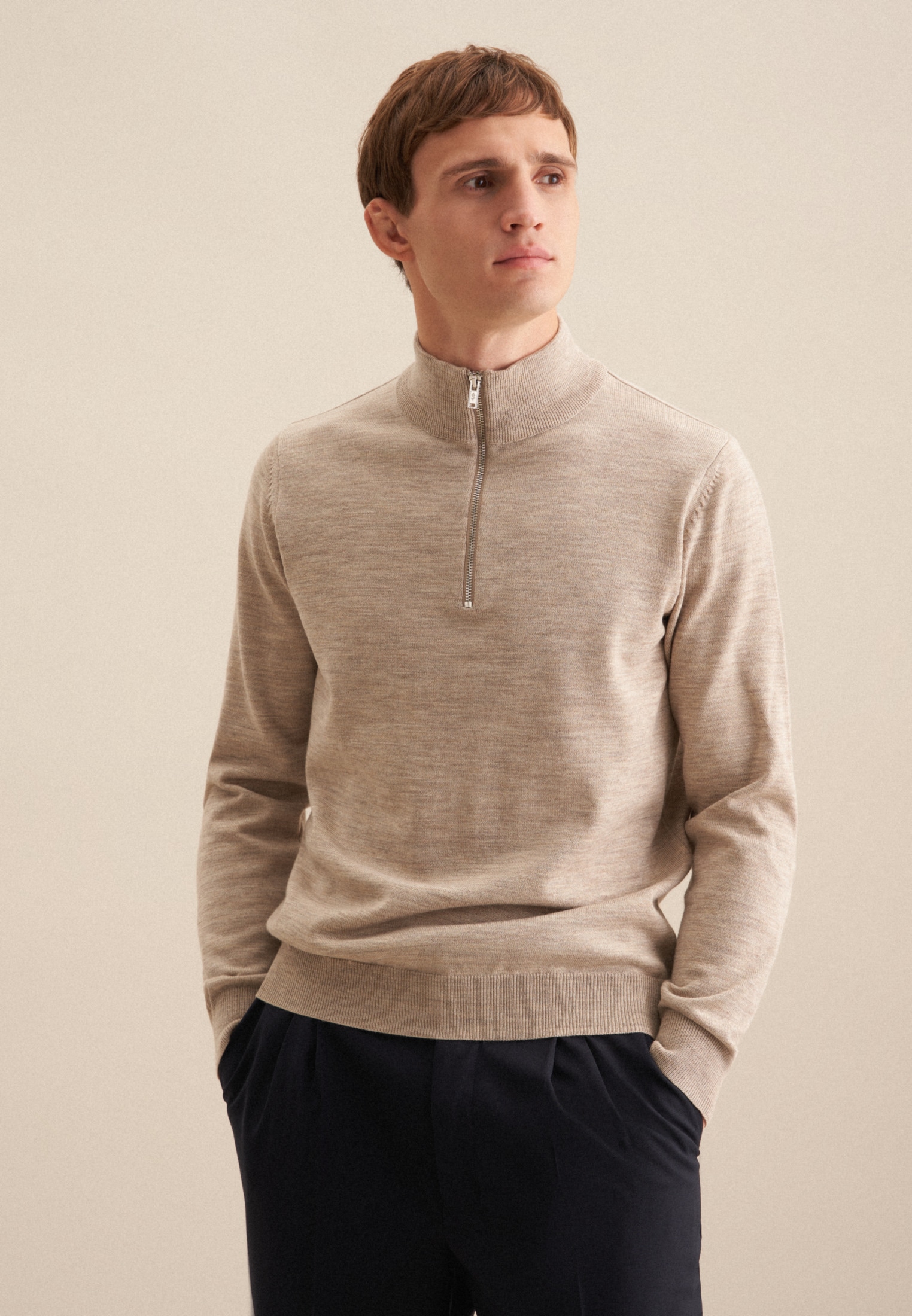 seidensticker Stehkragenpullover »Schwarze Rose« Quarter Zip Uni
