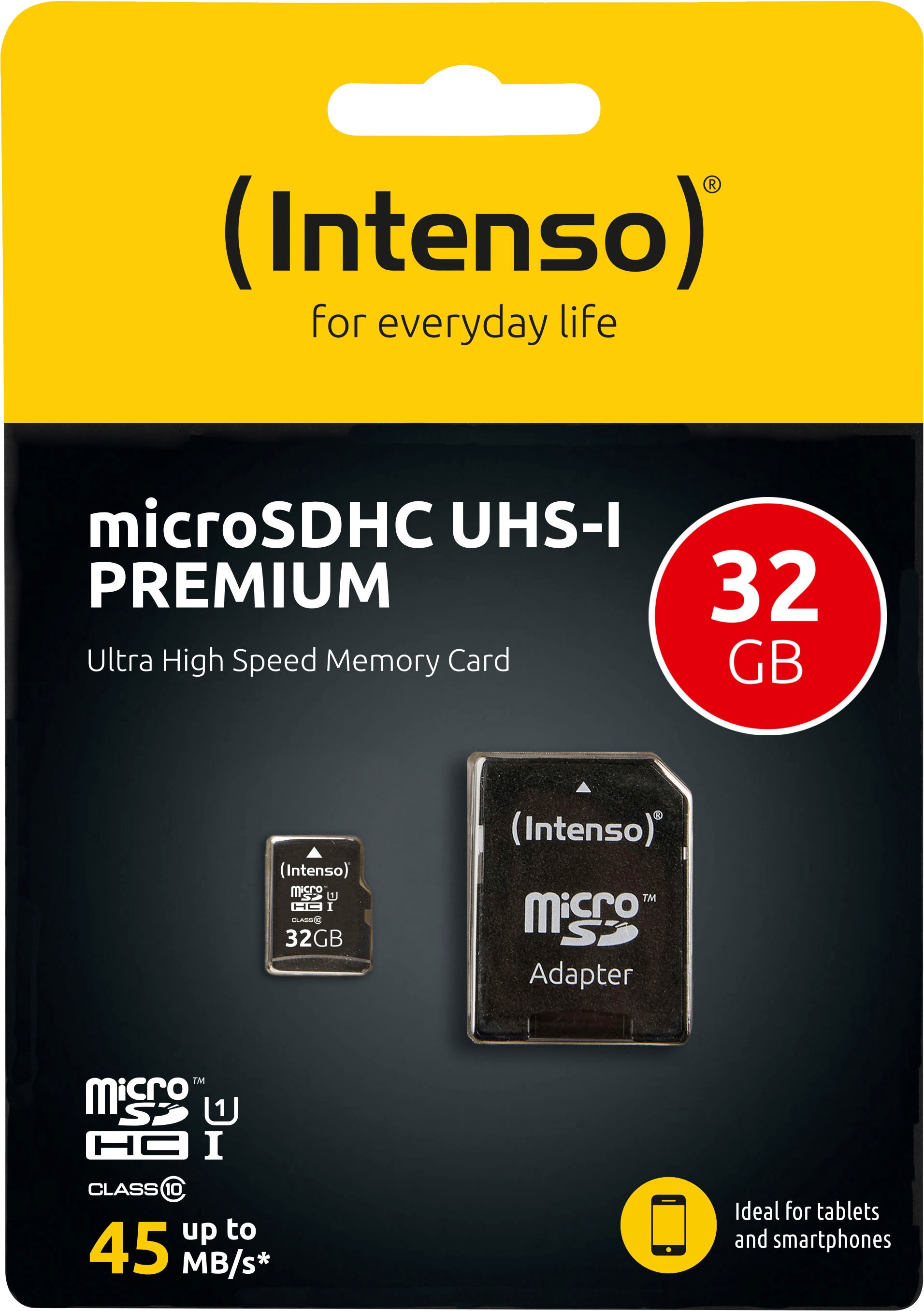 Intenso Speicherkarte »microSDHC UHS-I Premium + SD-Adapter«, (45 MB/s Lesegeschwindigkeit)