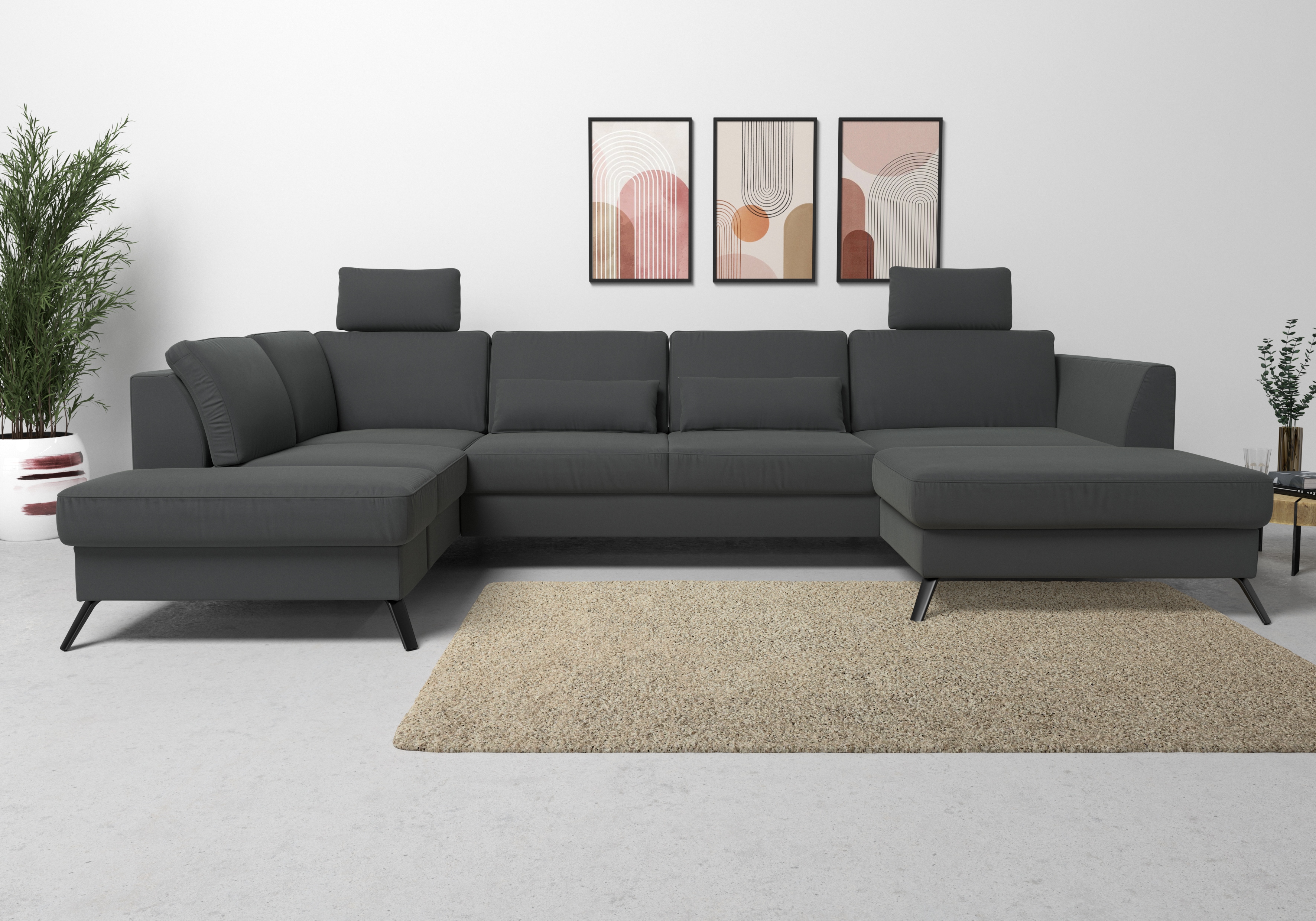 sit&more Wohnlandschaft "Olsen U-Form" inklusive Sitztiefenverstellung, wahlweise mit Bettfunktion, 15cm hoch