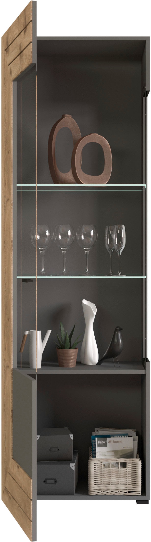 INOSIGN Vitrine »Aalborg, Höhe 194 cm, 1 Glastür, 2 Glaseinlegeböden, Metallgriffe«, Vitrinenschrank, Hochschrank, Stauraumschrank, Wohnmöbel, Wohnzimmer