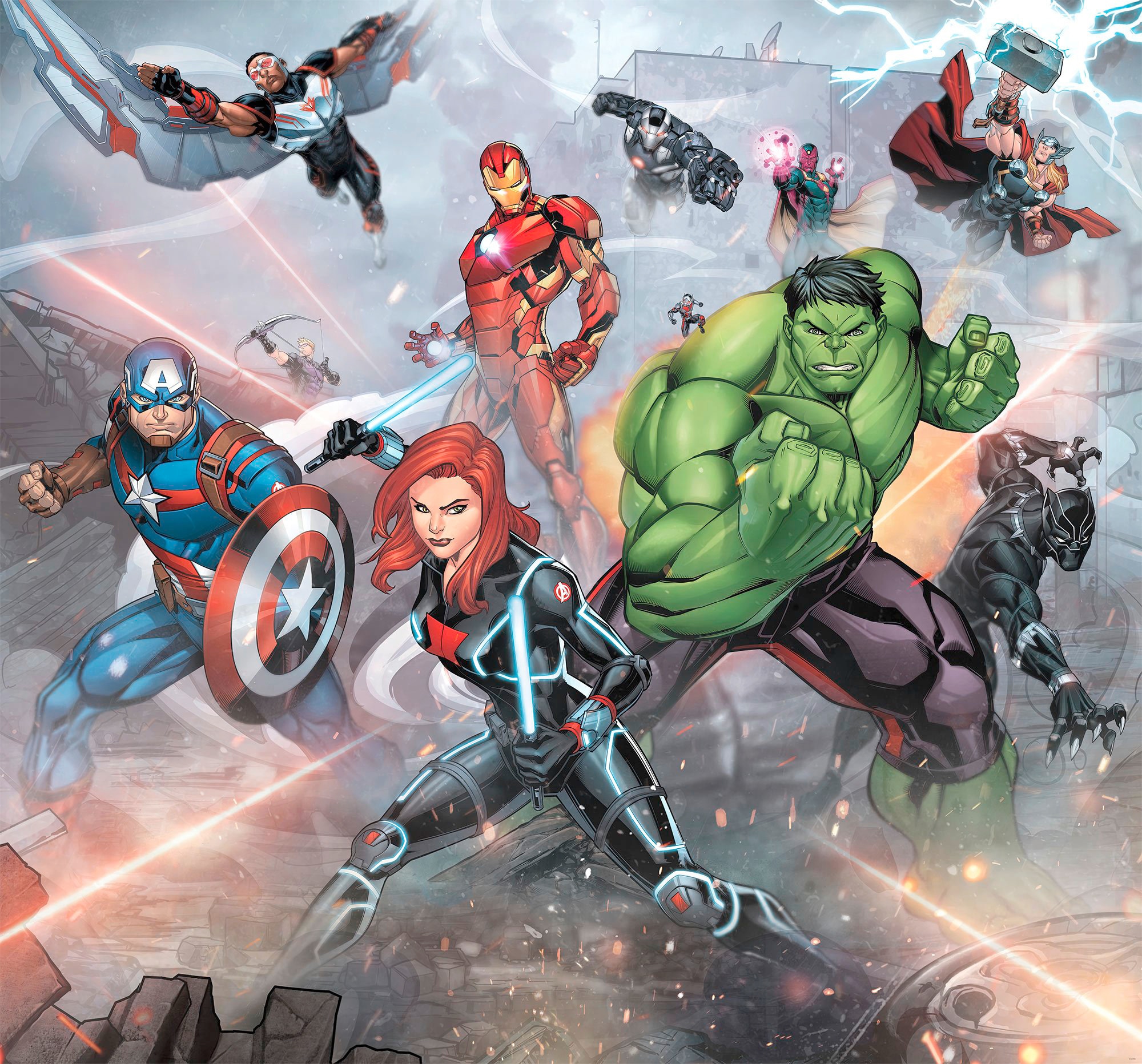 ✵ Komar Fototapete »Avengers Street Revenge«, bedruckt-Comic-Retro-mehrfarbig,  300x280 cm (Breite x Höhe) günstig kaufen | Jelmoli-Versand