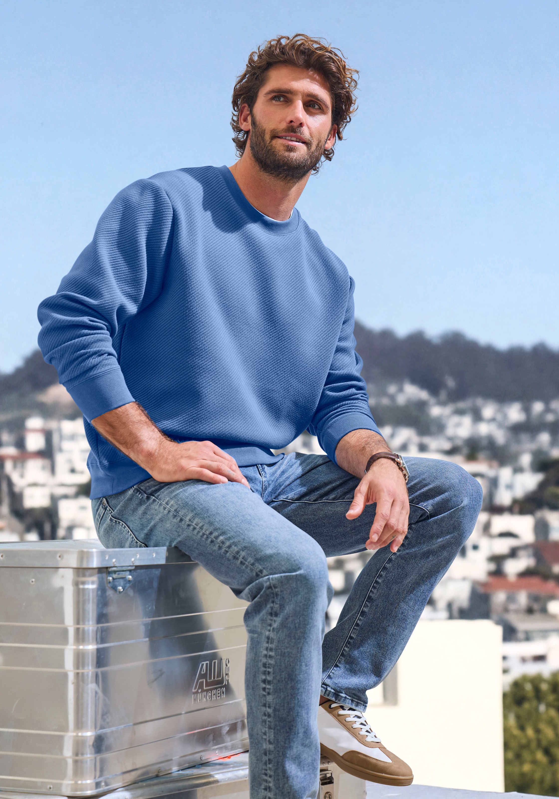 John Devin Sweatshirt, Langarm, Sweatshirt mit Struktur, Rundhals, Baumwollmischung