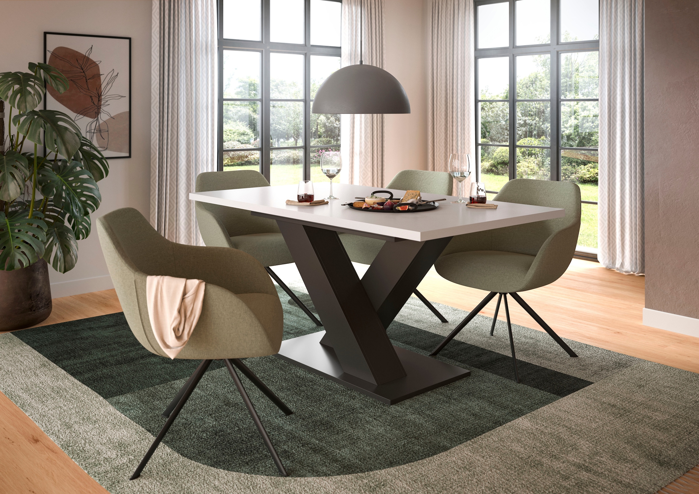 INOSIGN Esstisch »Motus, ausziehbar 150 -190 cm, inklusive 40 cm Einlegeplatte«, (Set, 1 St.), X-Gestell mit Bodenplatte, Tisch, Küchentisch, Esszimmer, Küche
