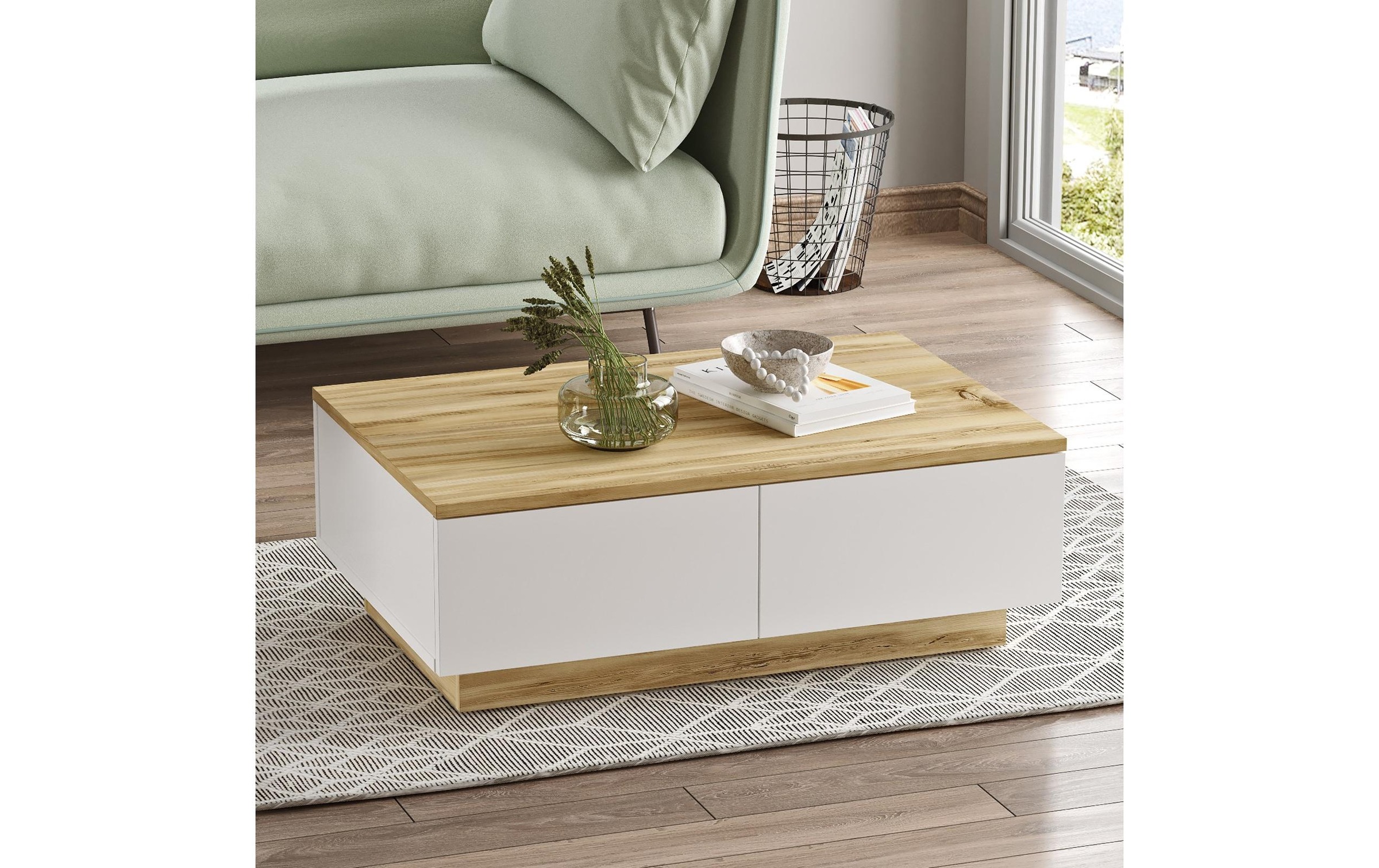 WOODY FASHION Beistelltisch »90 x 31,6 x 60 cm, Nature/Weiss«