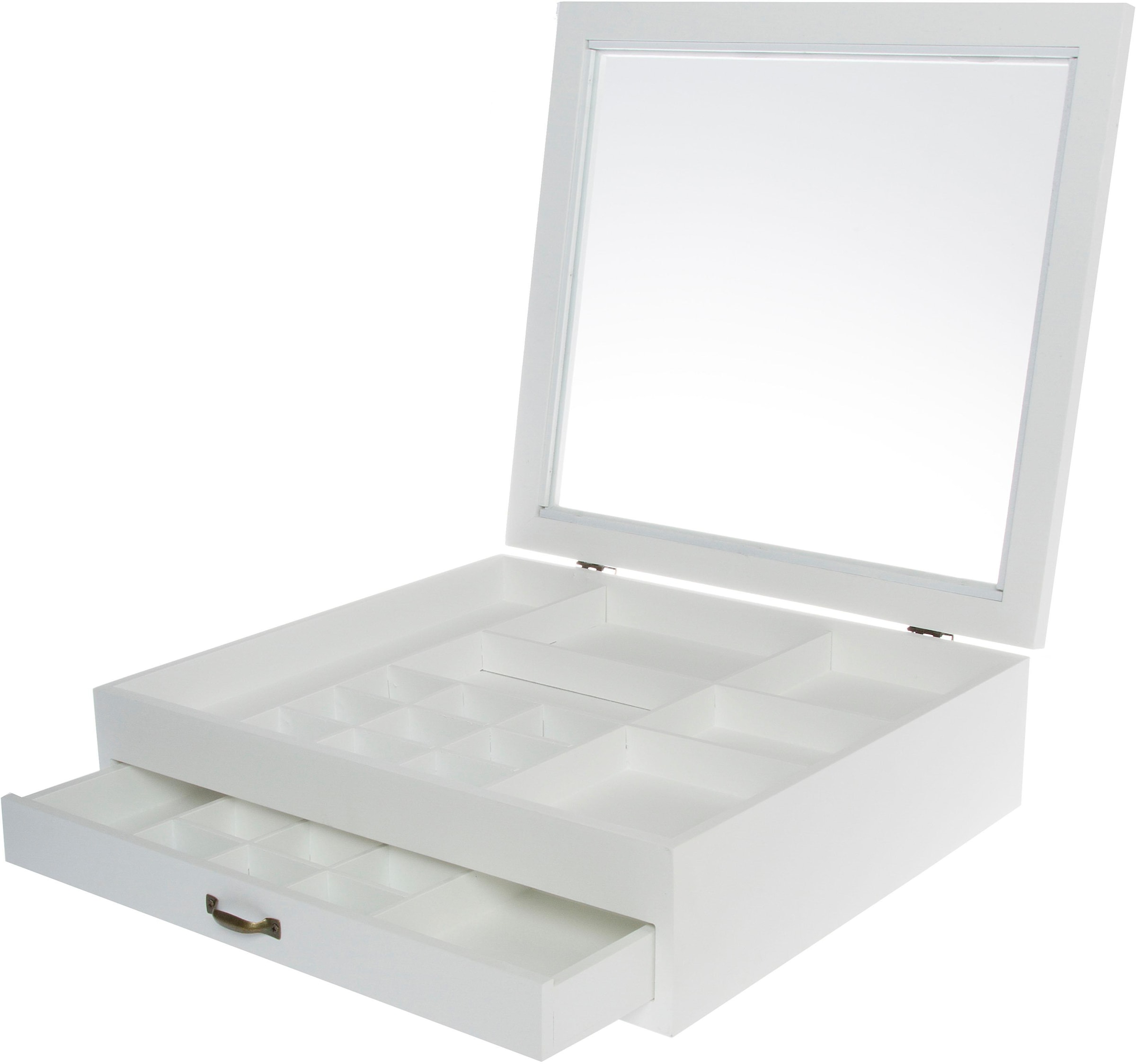 Myflair Möbel & Accessoires Aufbewahrungsbox, Setzkasten, weiss, mit Deckel aus Glas & Schubkasten