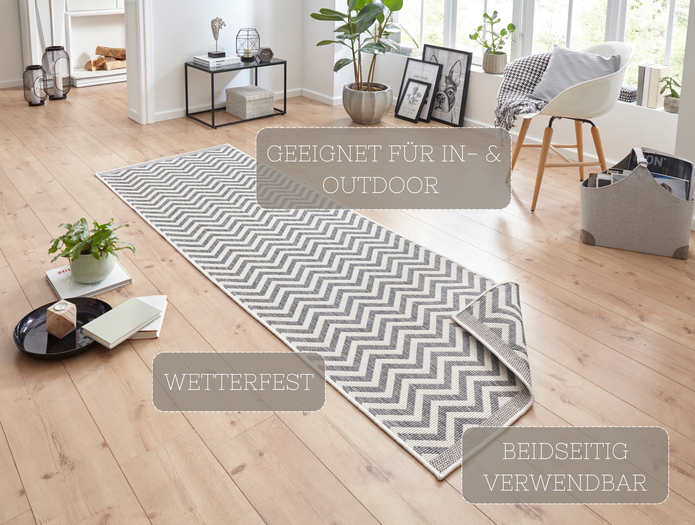 HANSE Home Teppich »Palma Wendeteppich«, rechteckig, 5 mm Höhe, In-& Outdoor, Wetterfest, Balkon, Läufer, Wohnzimmer, Wasserfest