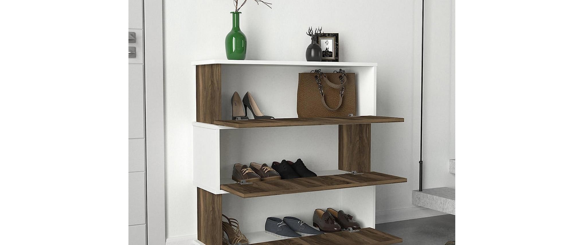 WOODY FASHION Schuhregal »Napolyon 90 x 93 x 30 cm, Walnuss/Weiss«