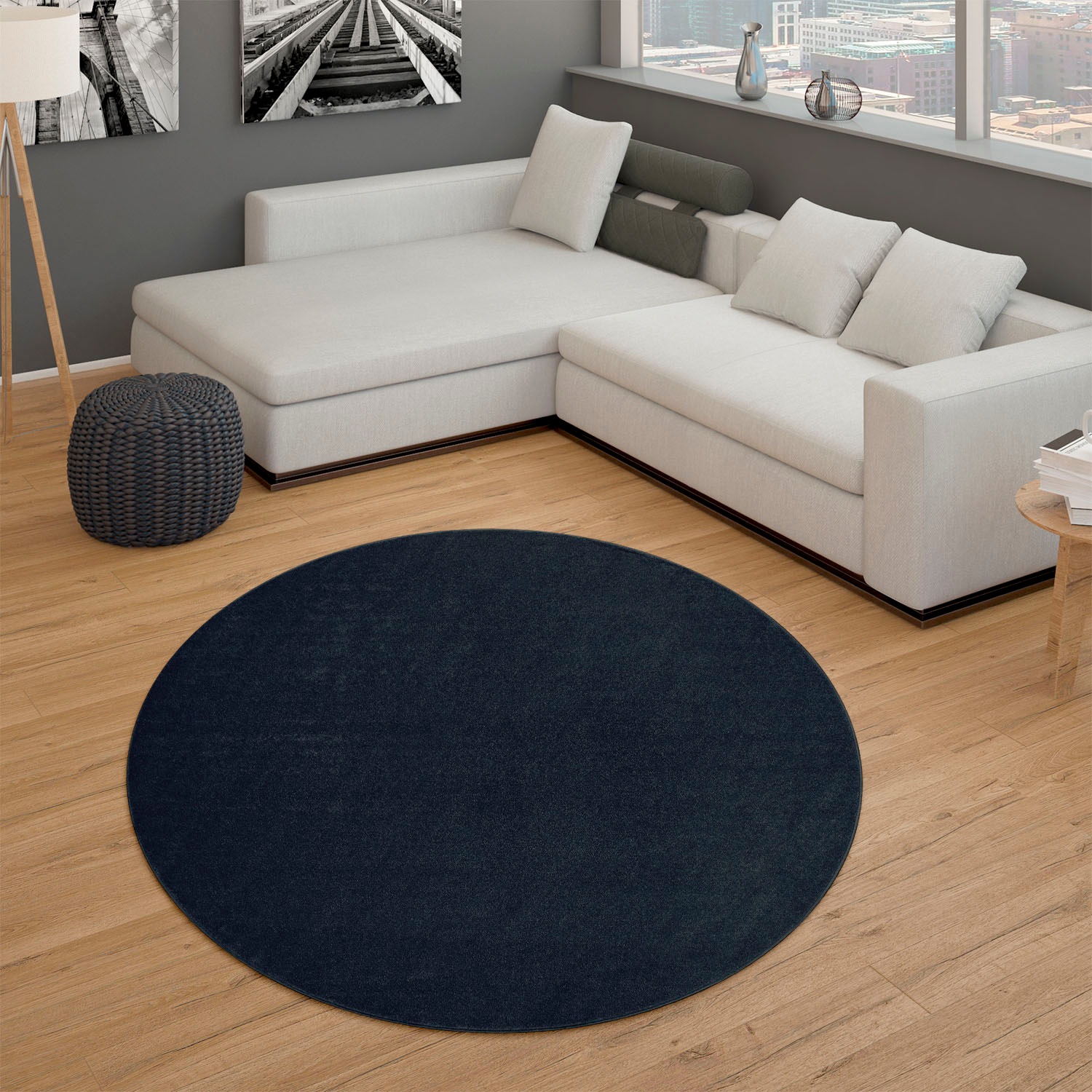 Paco Home Teppich »Porto 890«, rund, 13 mm Höhe, Kurzflor, Uni-Farben, ideal im Wohnzimmer & Schlafzimmer