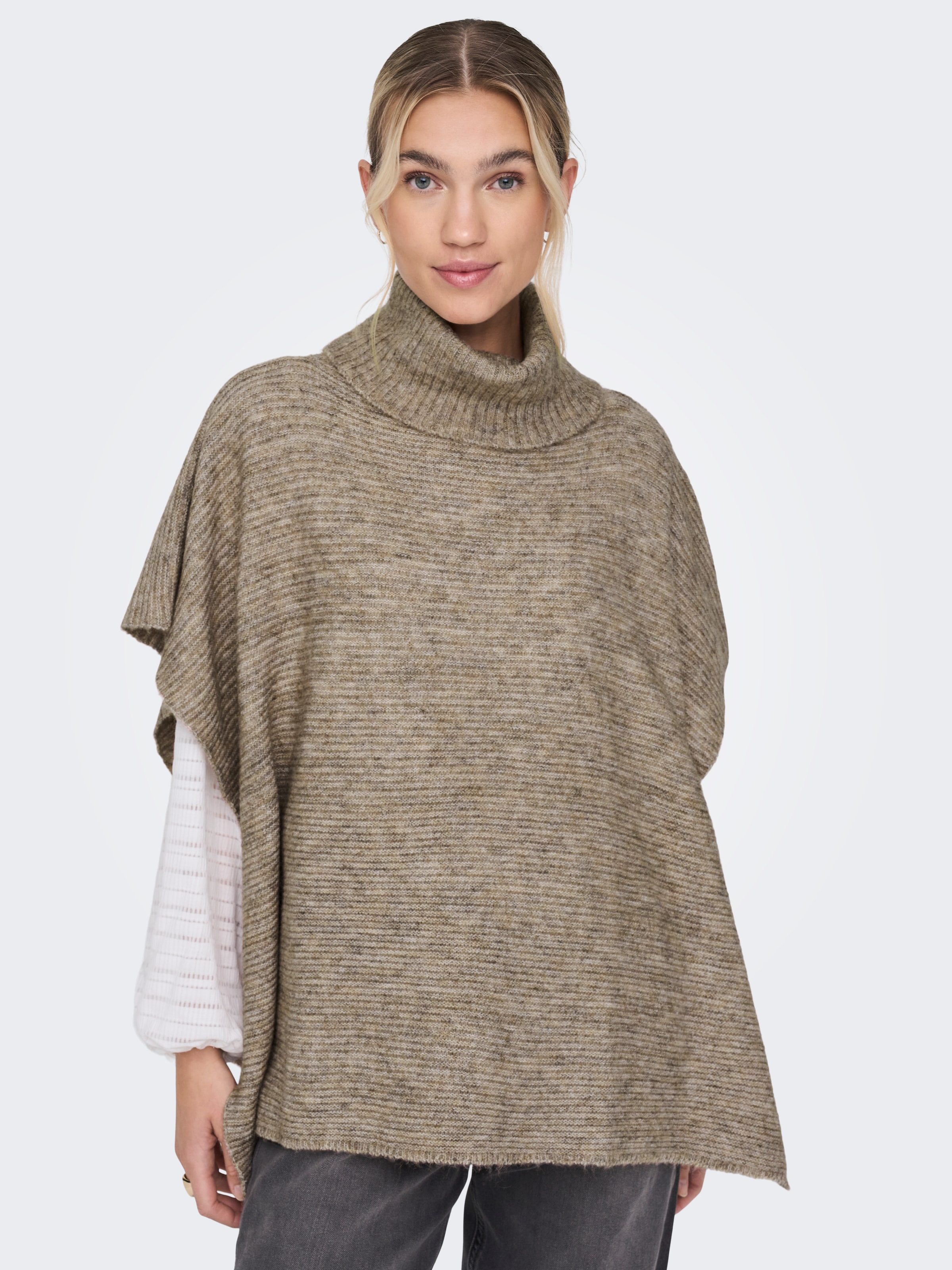 ONLY Strickponcho »ONLLOVISA LIFE KNIT PONCHO ACC«, in Rippstrick Optik mit Rollkragen