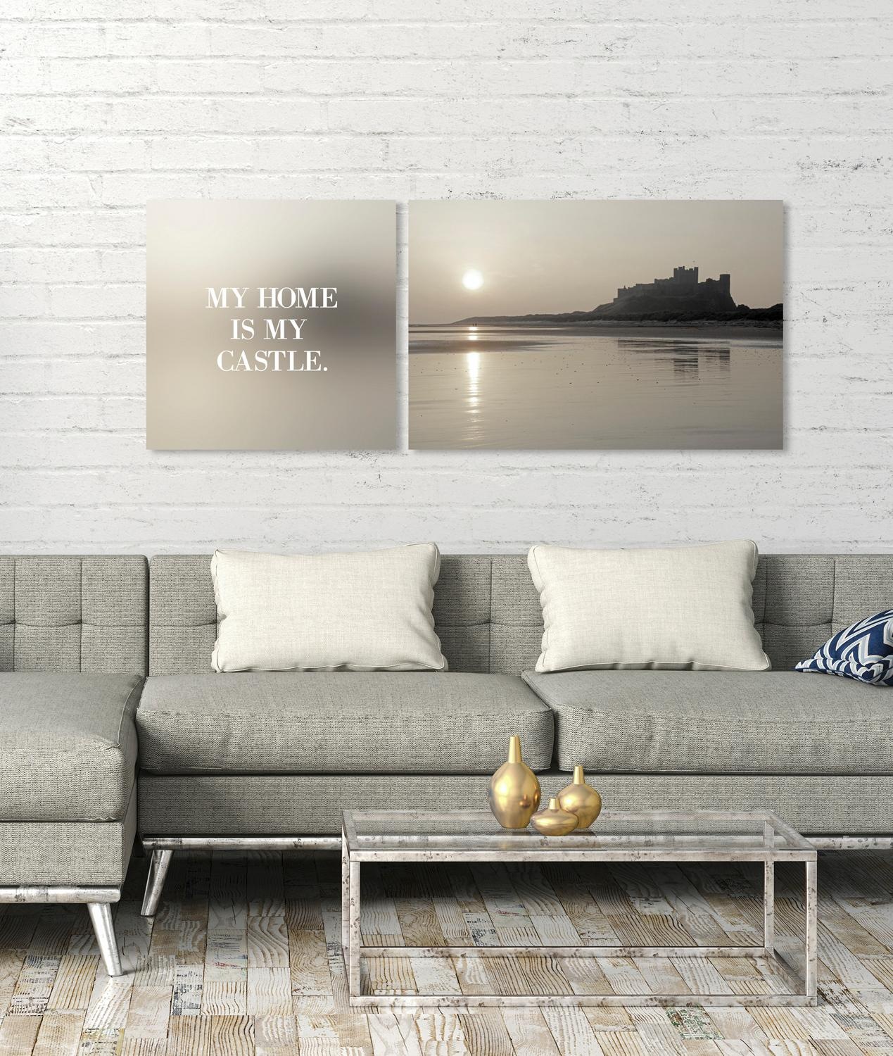 queence Leinwandbild "Home" Kunst  Meer  Meer Bilder  Modern  Schriftzug  Seebilder  Seelandschaft  Spa  Spa Bilder  Sprüche  Sprüche & Texte Set, Premium-Leinwandstoff, Handarbeit aus Deutschland, Spruch, 2er Set