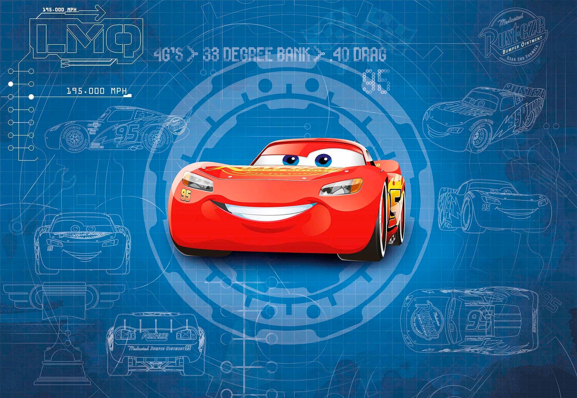 Komar Fototapete "Cars3 Blueprint - Grösse 368 x 254 cm" bedruckt glatt Kinderzimmer