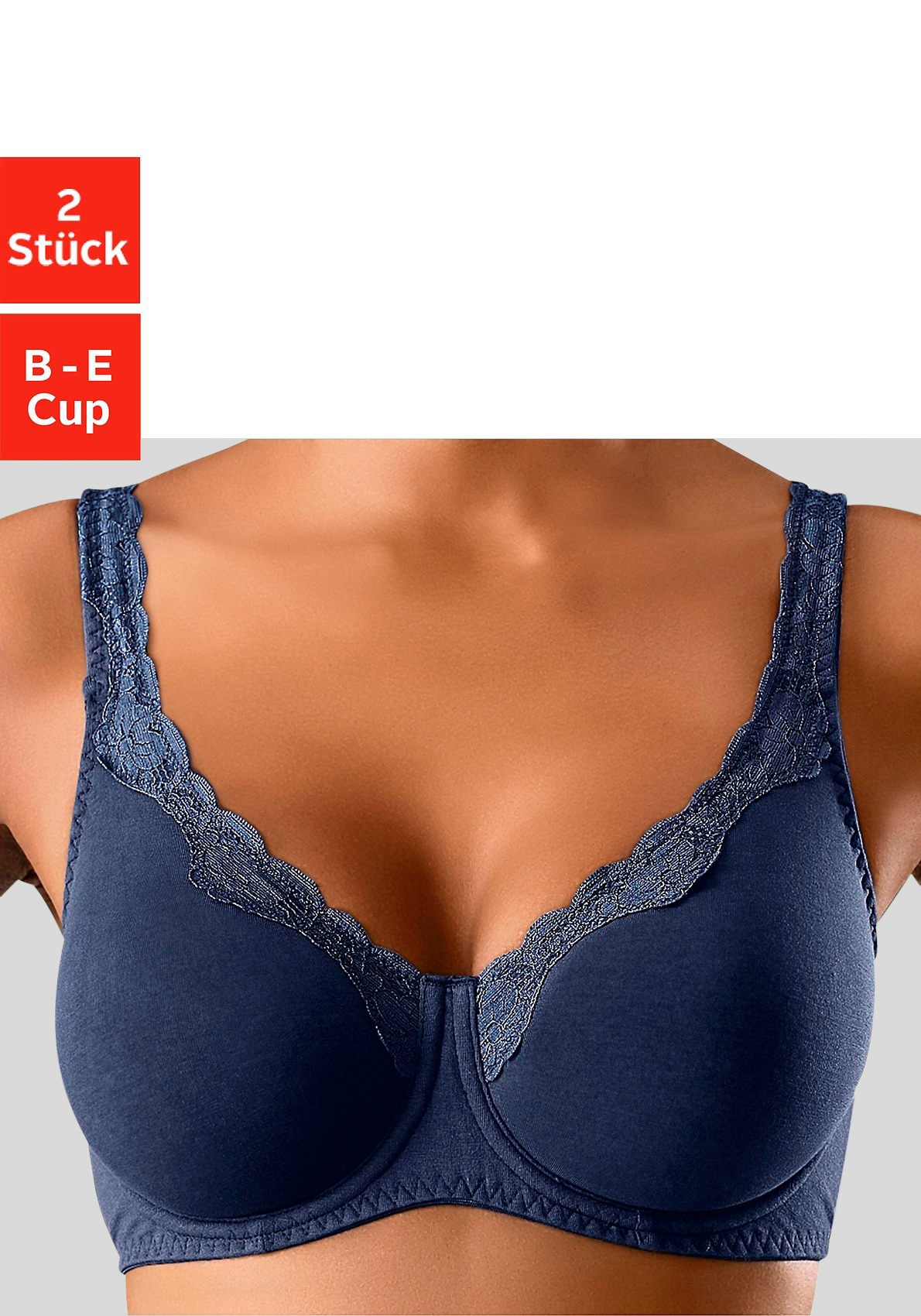 petite fleur Bügel-BH Packung, 2 Stück, aus Baumwolle mit Spitzenkante und breiteren Trägern