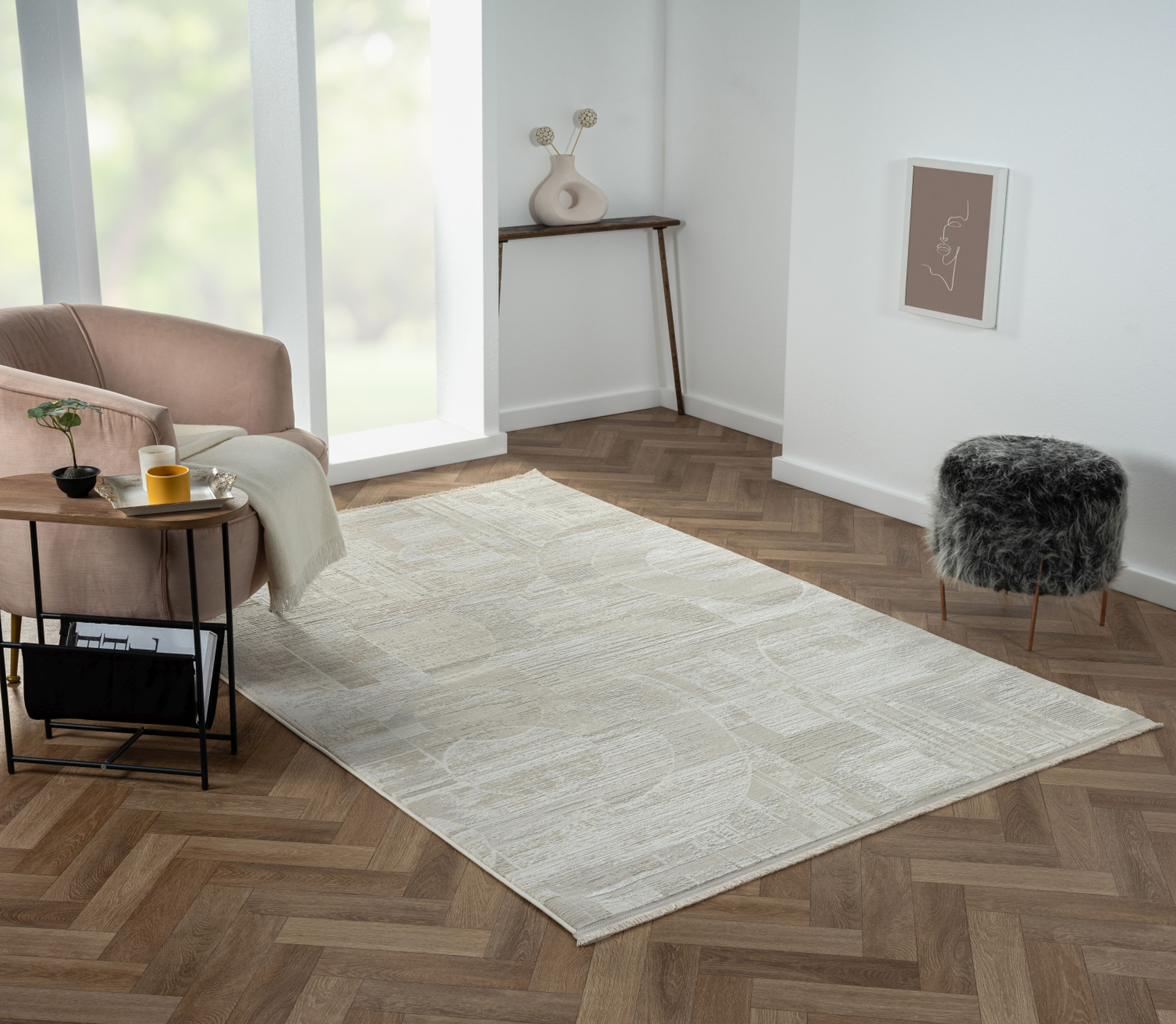 Myflair Möbel & Accessoires Teppich »My Circles« rechteckig 10 mm Höhe Kurzflor, modernes Design, Retro-Style, mit Fransen, besonders weich