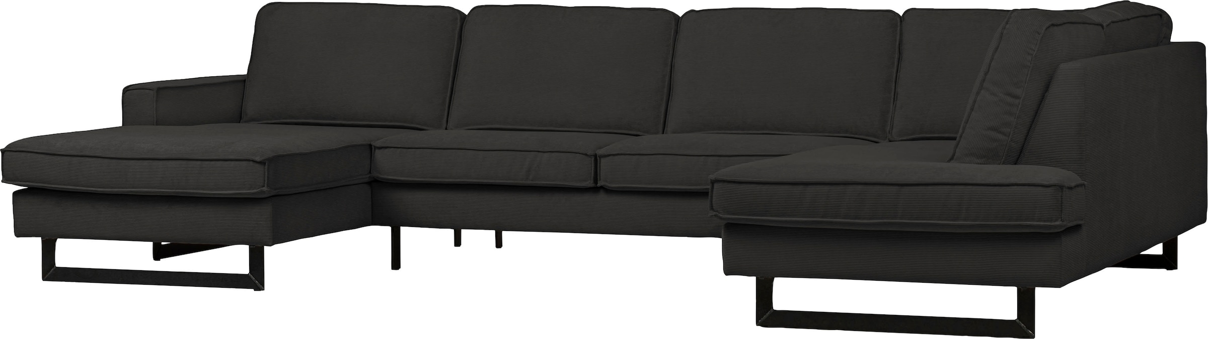 Places of Style Wohnlandschaft »Pinto, 350 cm, U-Form, XXL, mit Ottomanen«, Cord, Chenille, Lederoptik, mit Keder, Metallfüsse, Wellenunterfederung