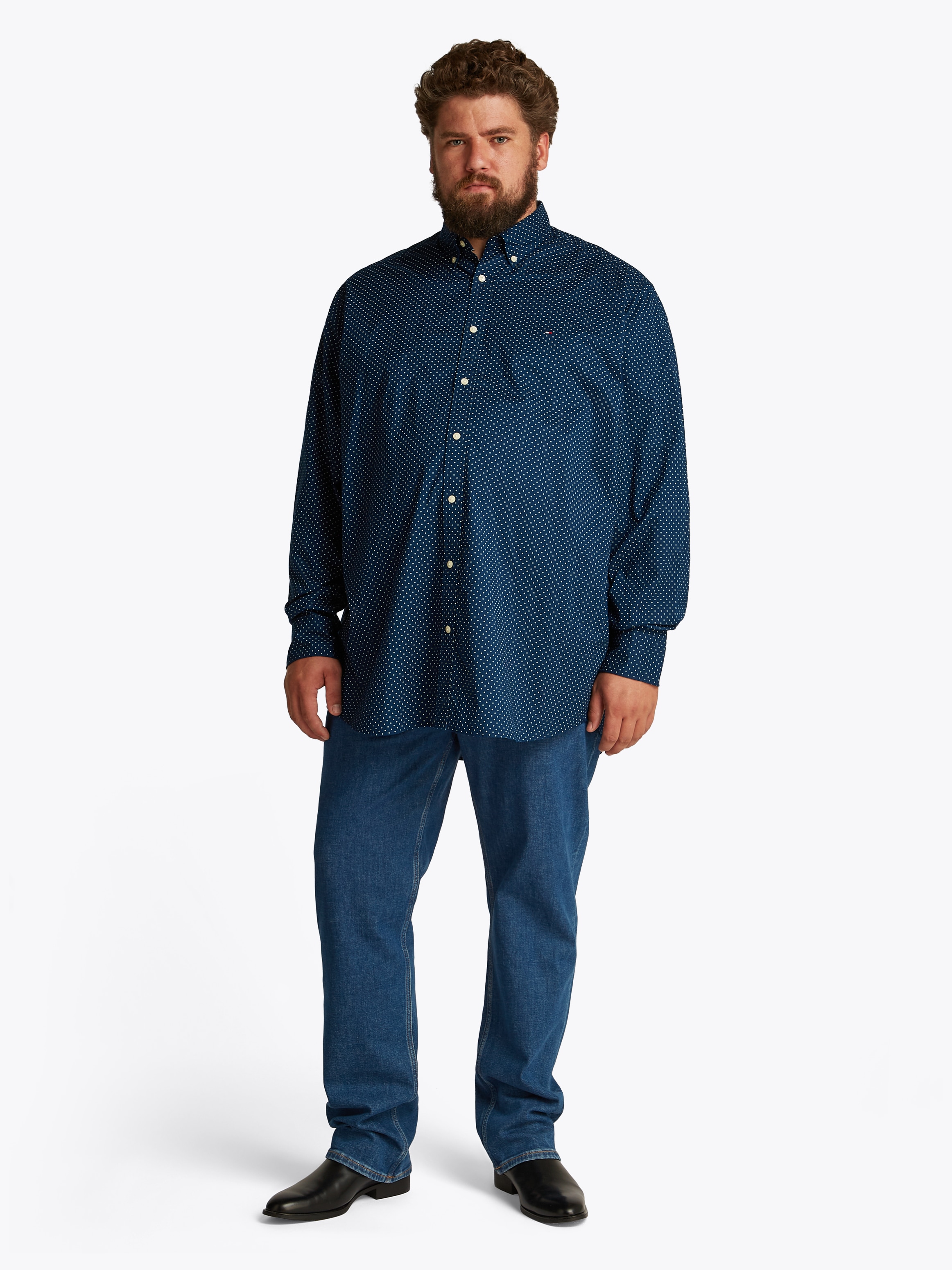 Tommy Hilfiger Big & Tall Langarmhemd »BT-FLEX POPLIN POLKA DOT S-B«, in Grossen Grössen, Logostickerei