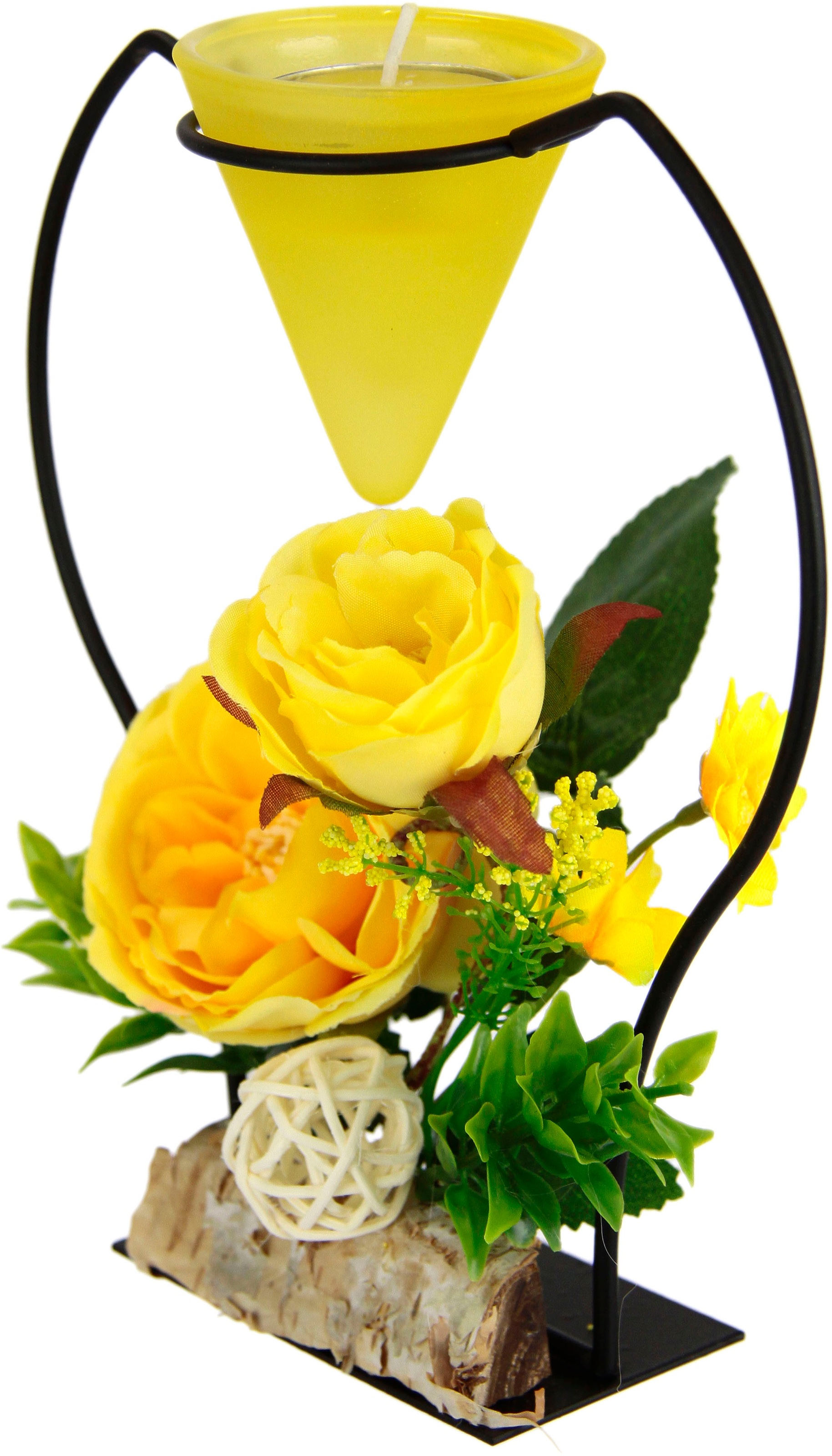 I.GE.A. Teelichthalter "Rose" Metall Glaseinsatz Teelichtkerze Kunstblumen Kerzenständer Advent 3D