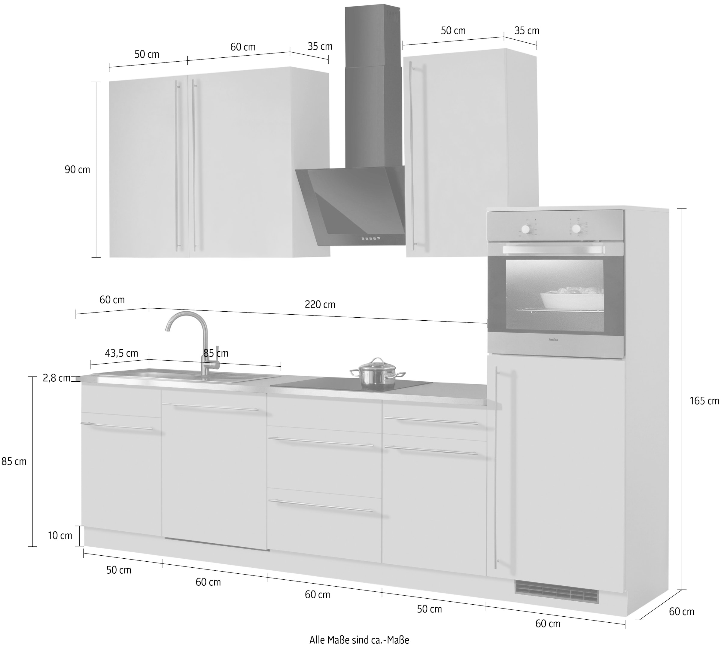 ❤ wiho Küchen Küchenzeile »Chicago«, ohne E-Geräte, Breite 280 cm bestellen  im Jelmoli-Online Shop