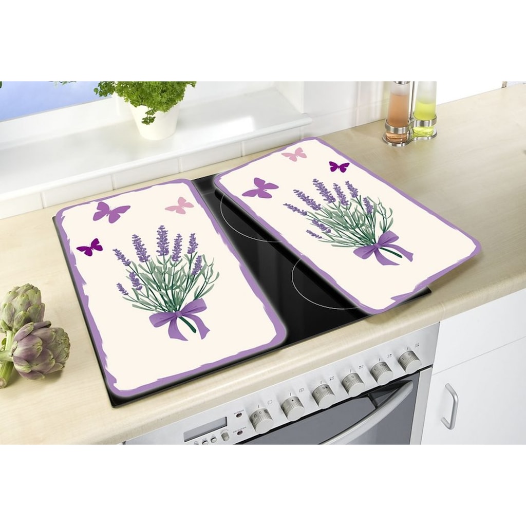 WENKO Herd-Abdeckplatte »Lavendel-Bouquet«, (Set, 2 tlg.)