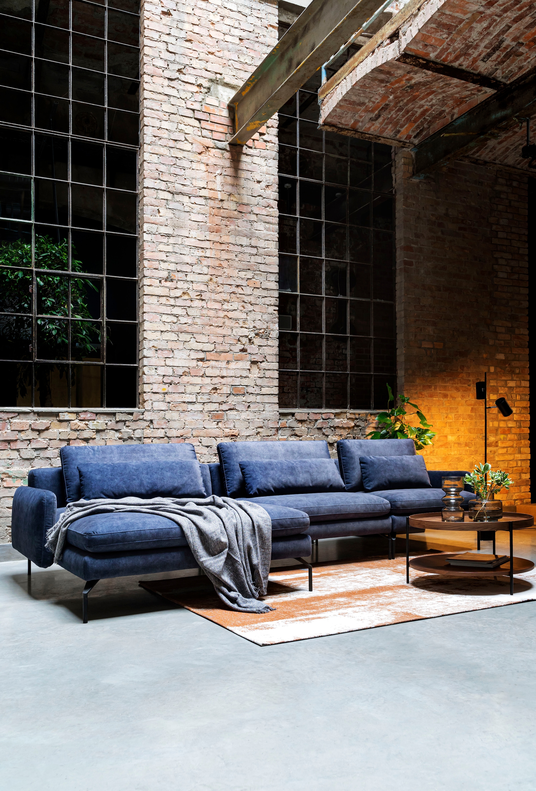 exxpo - sofa fashion Ecksofa »Komfortsofa Look, moderner Webvelours Bezug, extrabreite Sitzflächen«, komfortabler Sitz, L-Form, Breite 329cm, hoher Designfuss