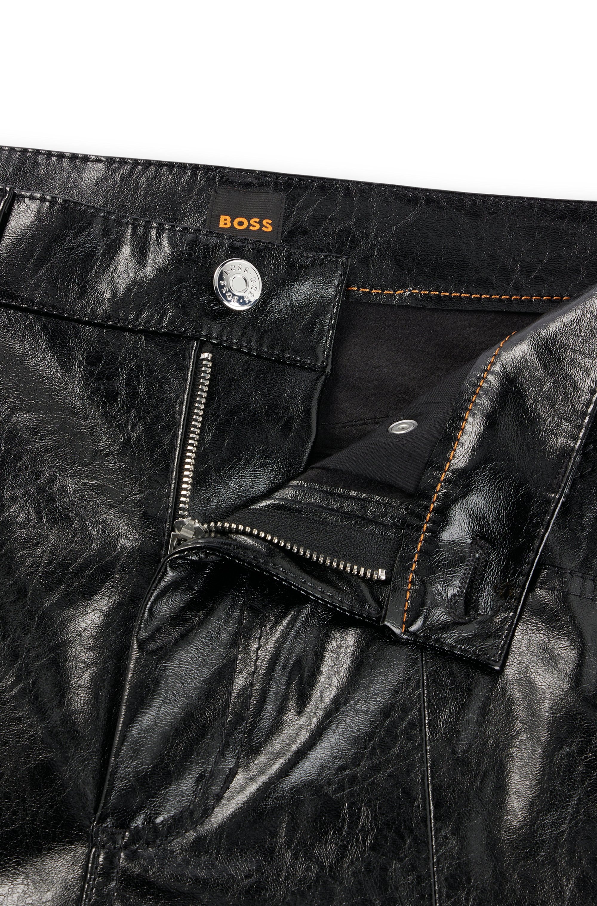 BOSS ORANGE Lederimitathose »Tadas Premium Damenmode«, mit Eingrifftaschne, Gürtelschlaufen, Ziernähte
