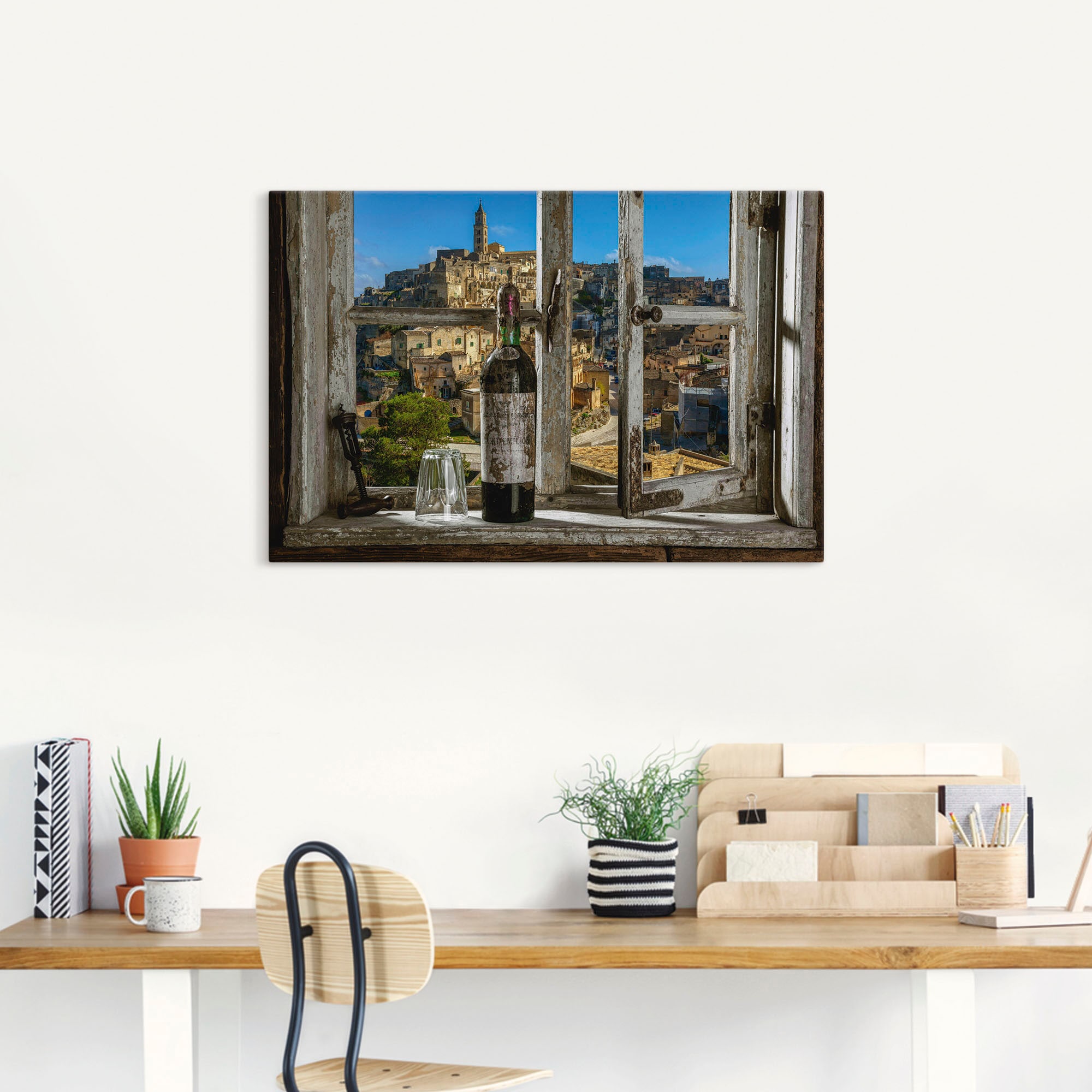 | kaufen Jelmoli-Versand Matera, dem St.) »Blick & Fenster Türen, (1 aus online Italien«, Artland Wandbild Fenster