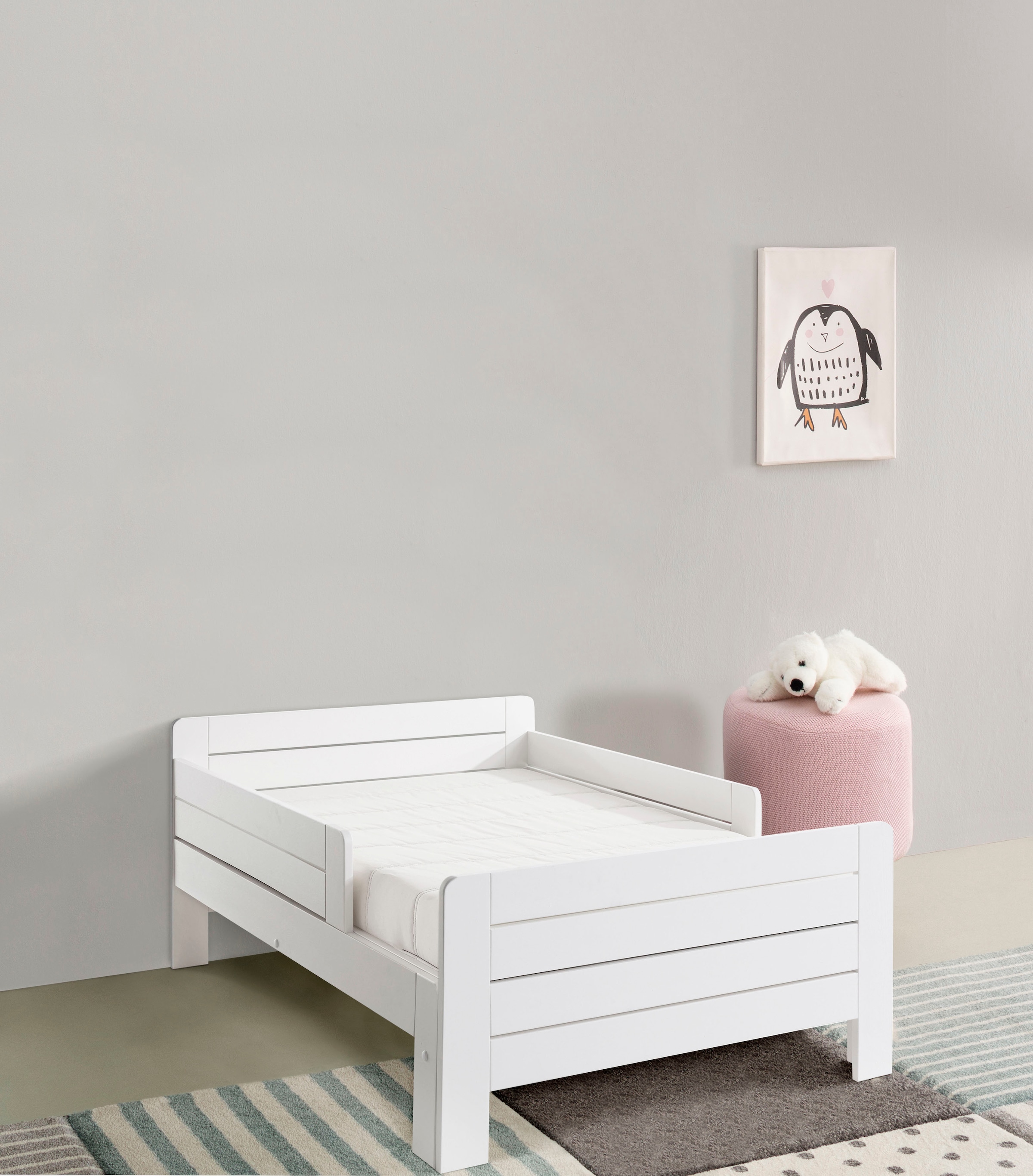 Lüttenhütt Funktionsbett »"LOTTE " Bestseller! Kinderbett mit Rausfallschutz, Schublade optional«, (ausziehbar von 140cm-200cm Länge), Mitwachsend, FSC® zertifiziertes Massivholz